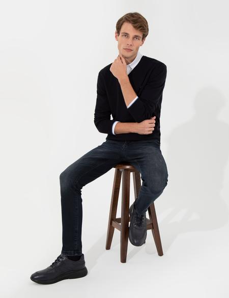 Lacivert Slim Fit V Yaka Basic Triko Kazak - 50248554008