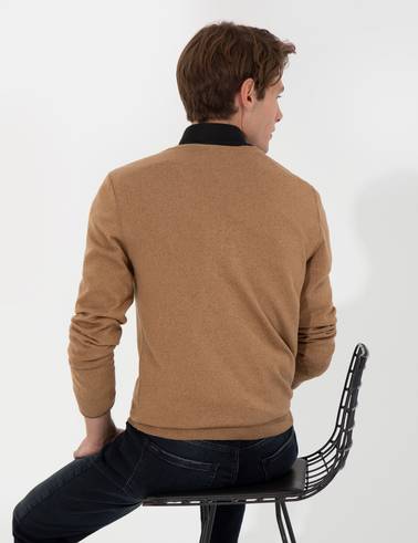Camel Melanj Slim Fit V Yaka Basic Triko Kazak