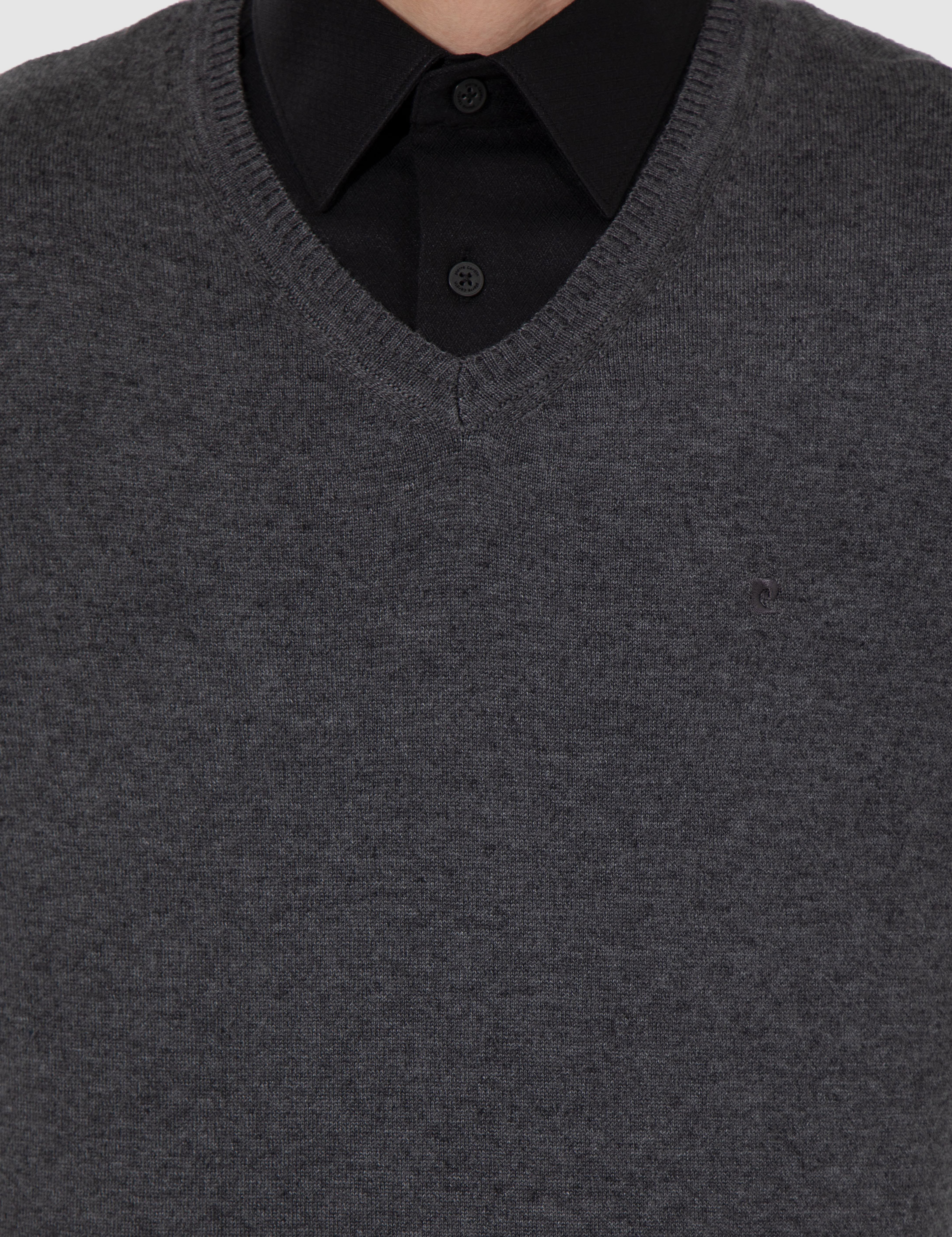 Gri Melanj Slim Fit V Yaka Basic Triko Kazak - Image 6