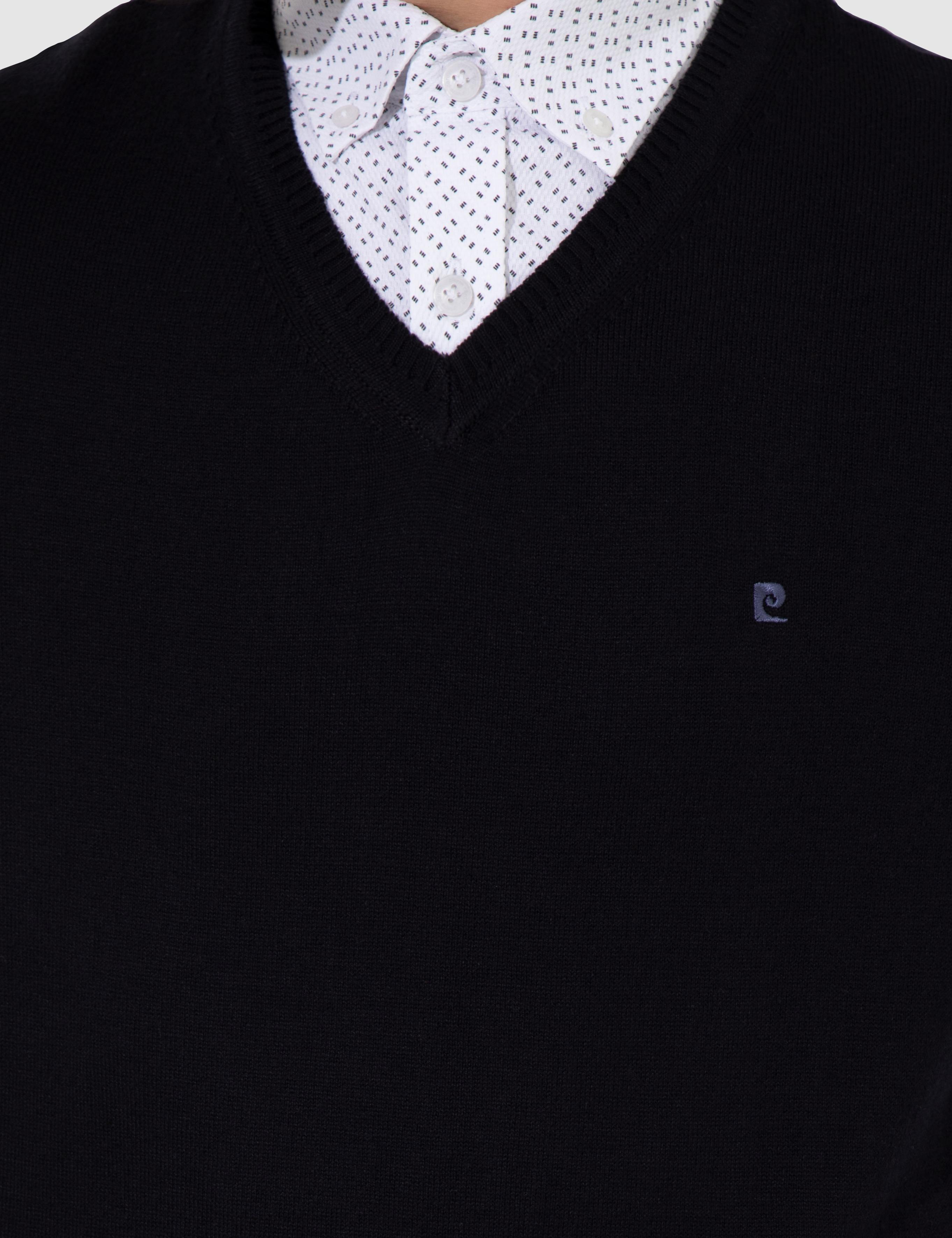 Lacivert Slim Fit V Yaka Basic Triko Kazak