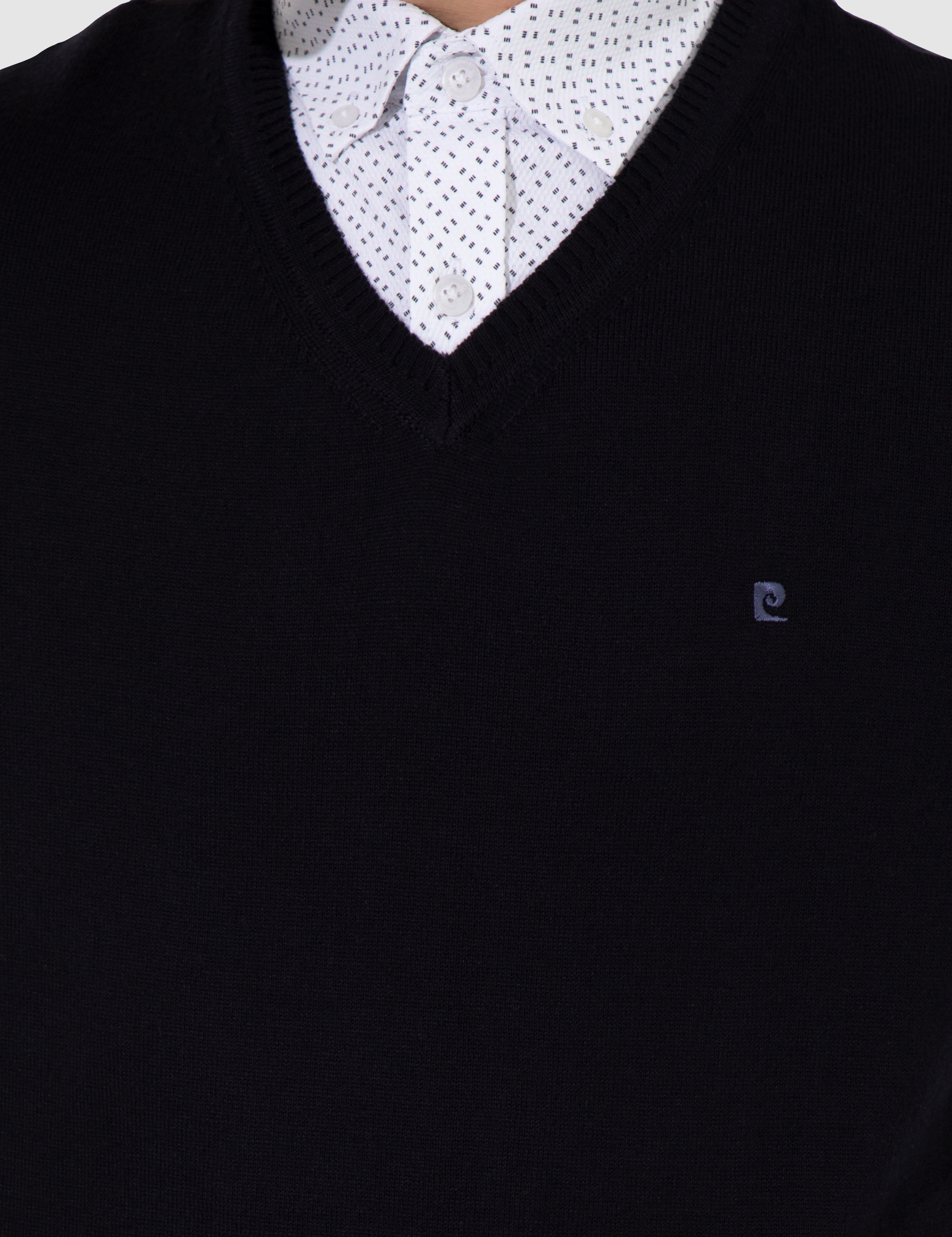 Lacivert Slim Fit V Yaka Basic Triko Kazak - Image 6