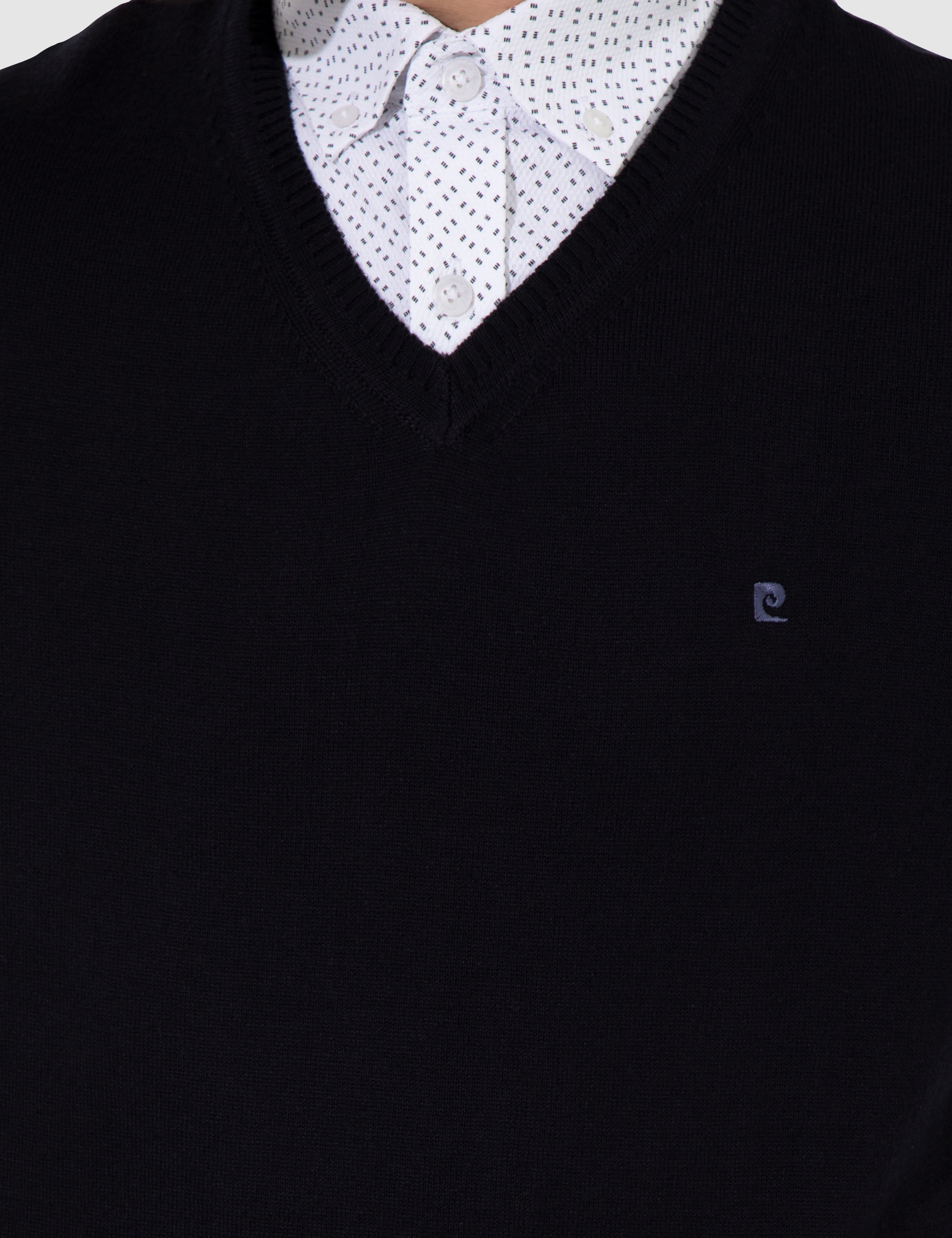 Lacivert Slim Fit V Yaka Basic Triko Kazak