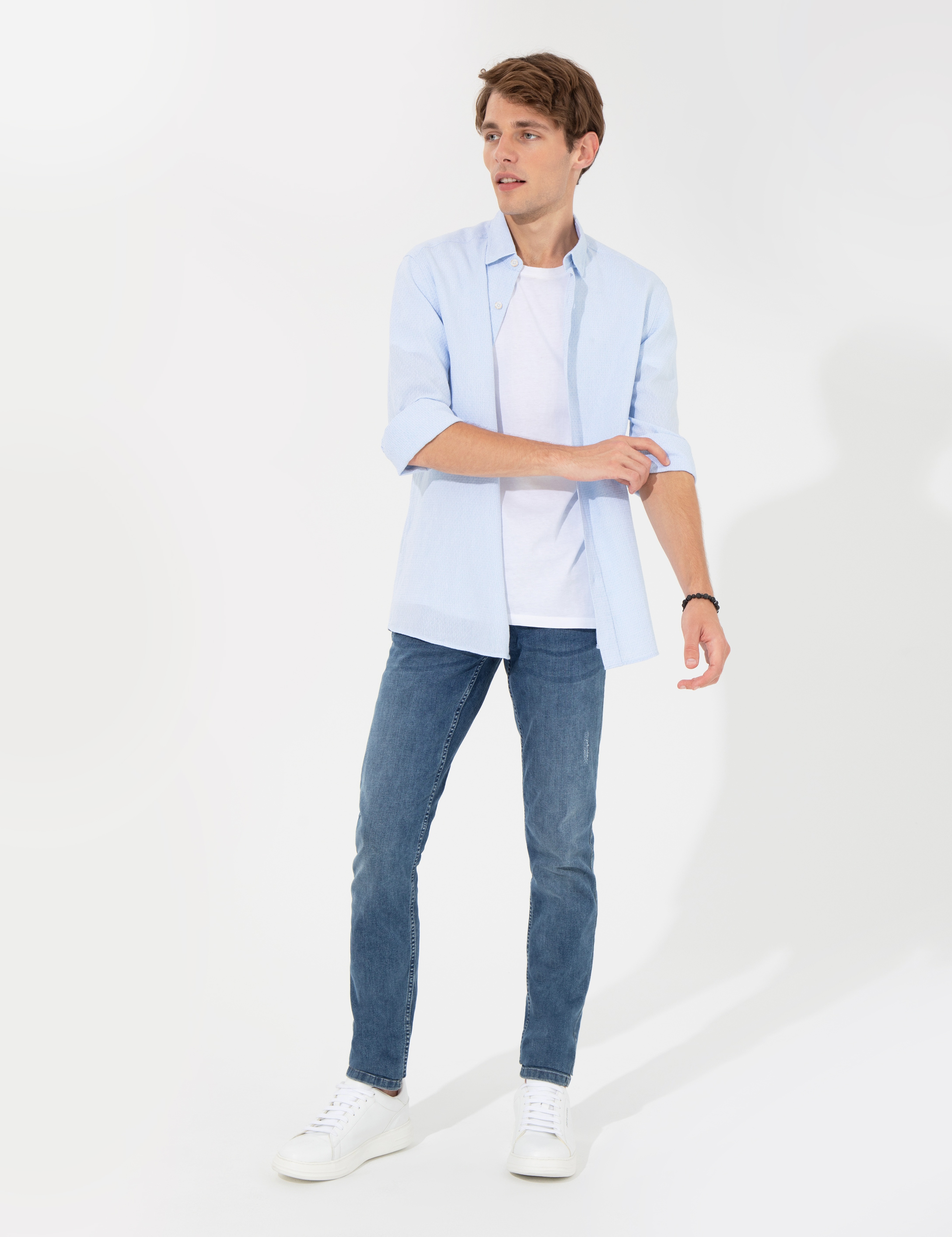 Açık Mavi Regular Fit Uzun Kollu Gömlek - Image 4