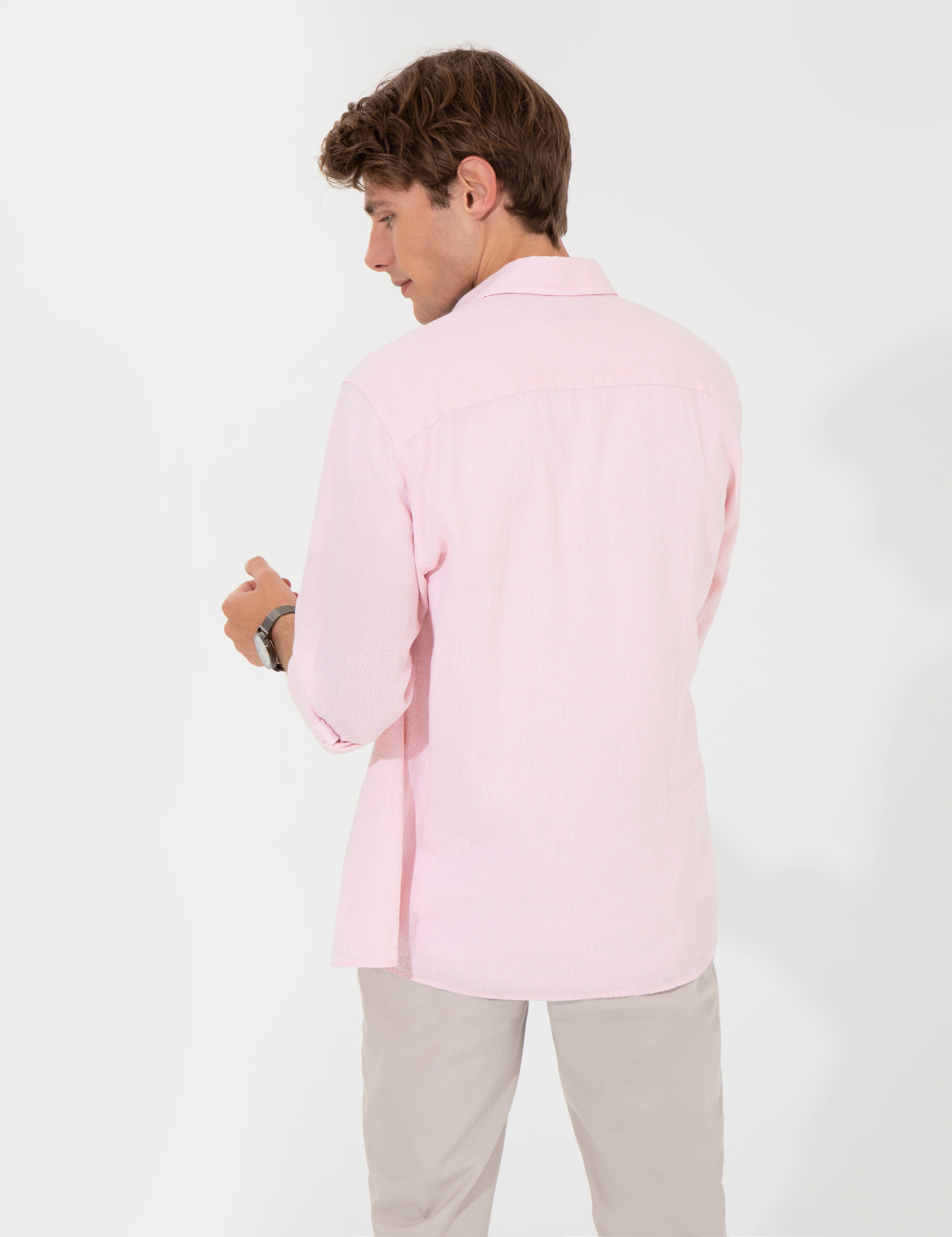 Pembe Regular Fit Uzun Kollu Gömlek - Image 5