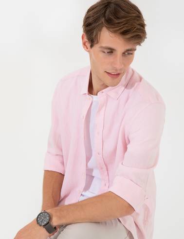 Pembe Regular Fit Uzun Kollu Gömlek