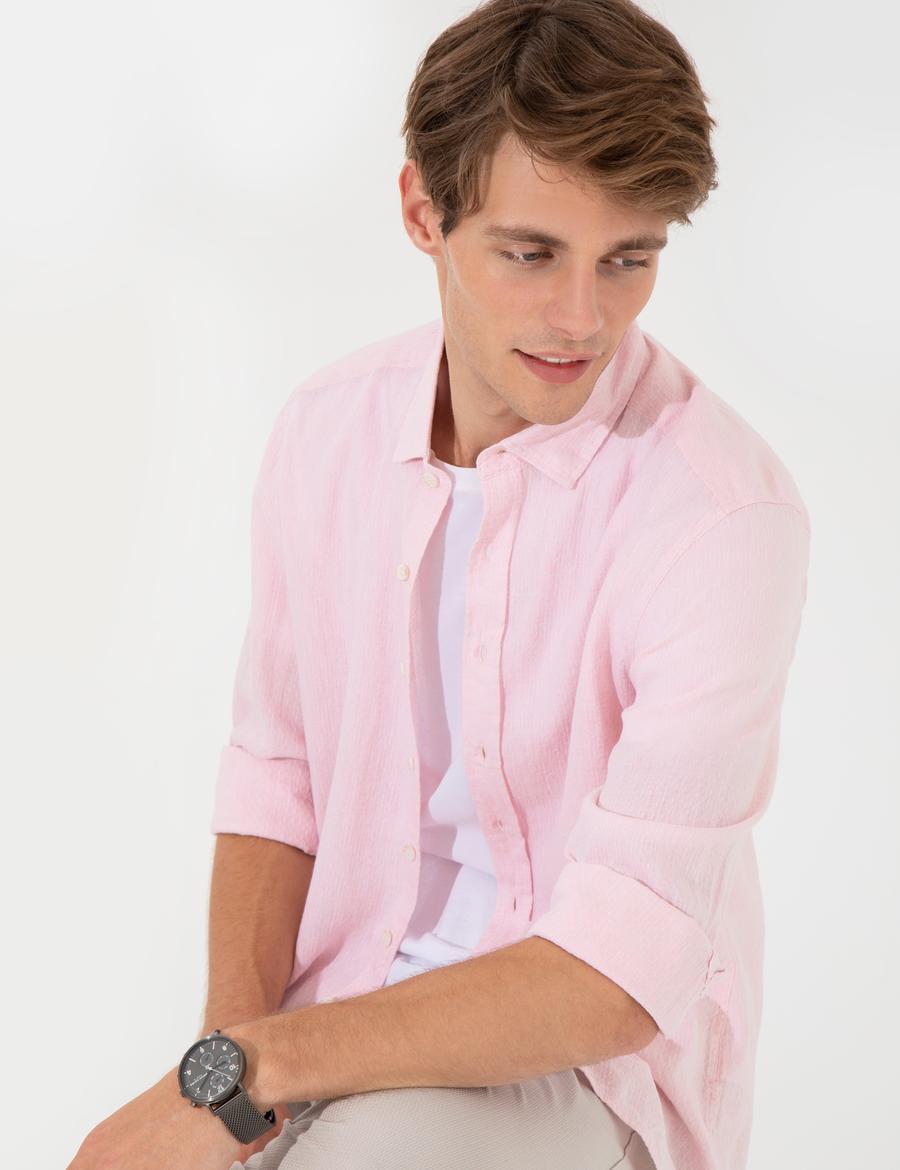 Pembe Regular Fit Uzun Kollu Gömlek