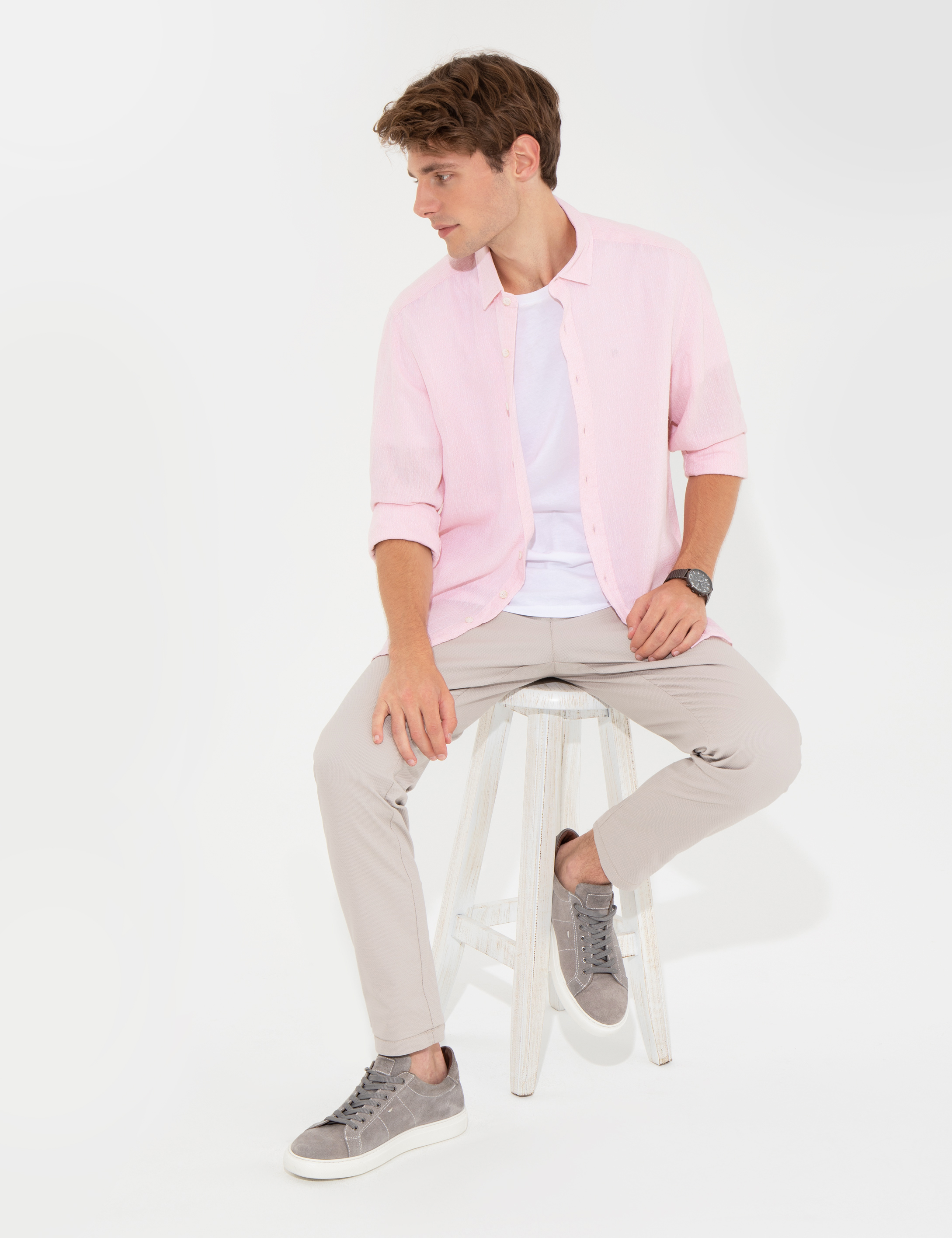Pembe Regular Fit Uzun Kollu Gömlek