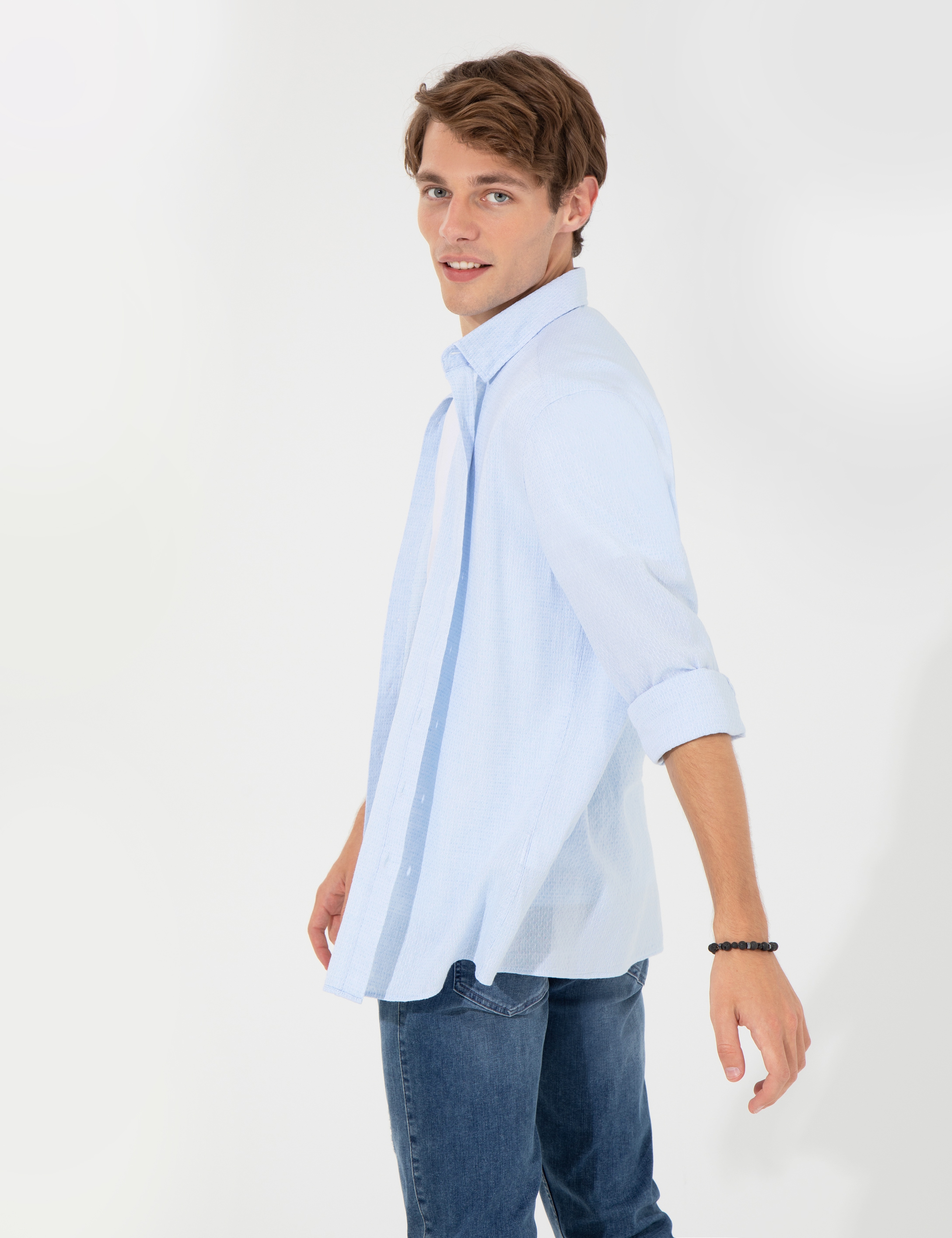 Açık Mavi Regular Fit Uzun Kollu Gömlek - Image 5