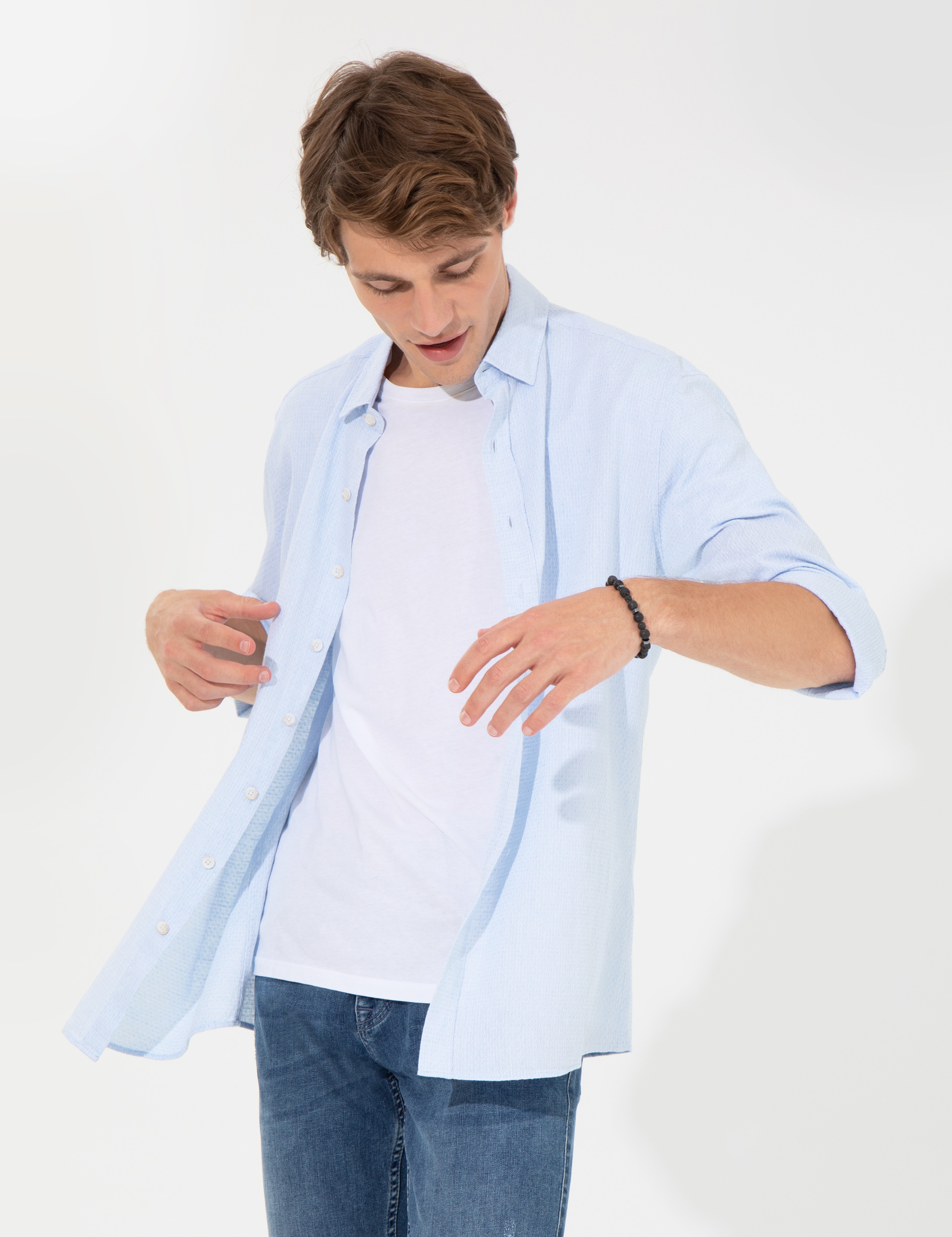 Açık Mavi Regular Fit Uzun Kollu Gömlek - Image 2