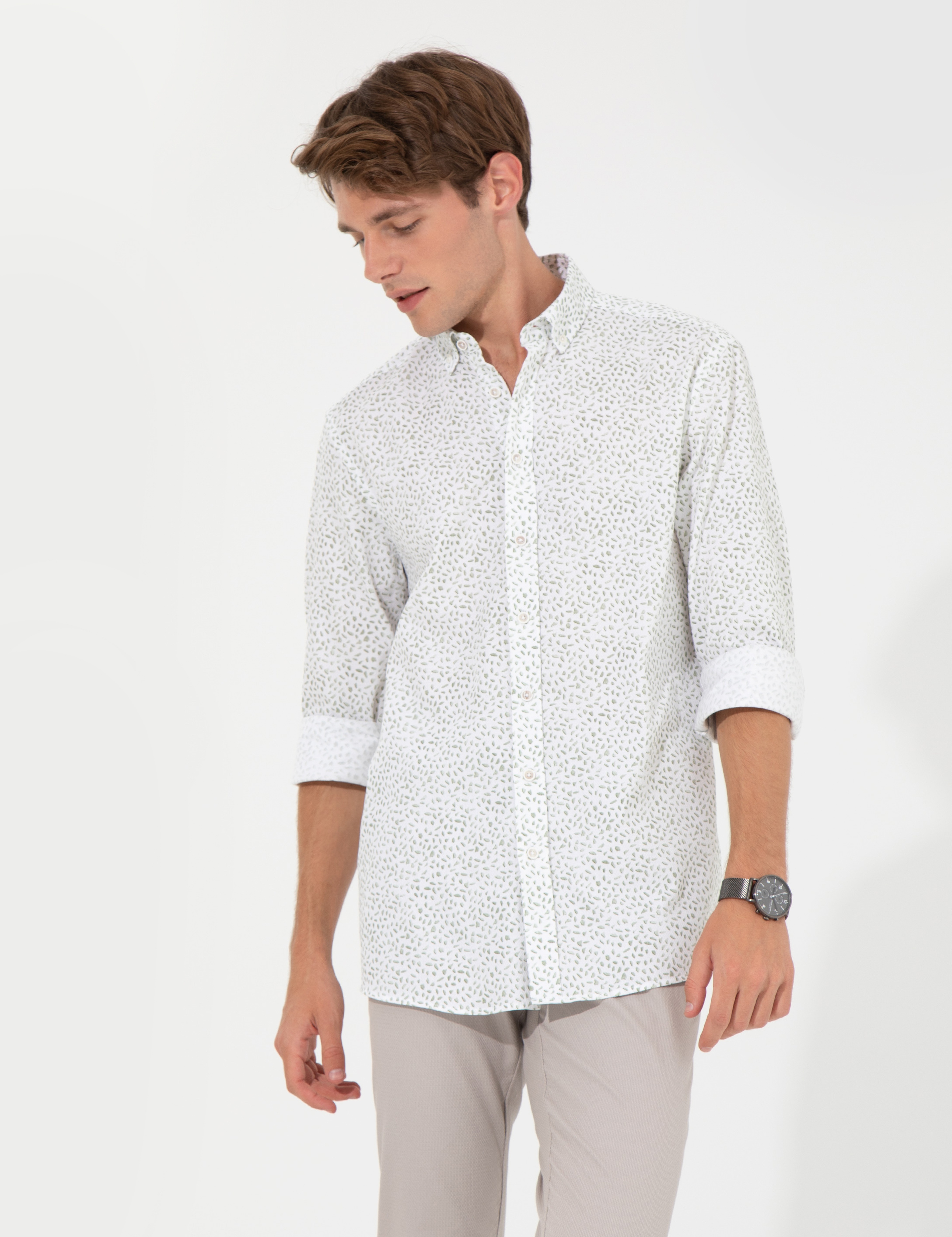 Yeşil Slim Fit Uzun Kollu Gömlek - Image 3