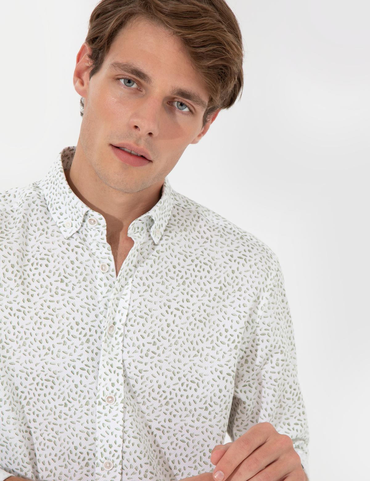 Yeşil Slim Fit Uzun Kollu Gömlek