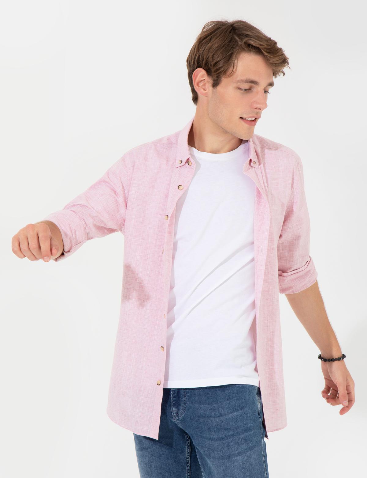 Bordo Slim Fit Uzun Kollu Gömlek