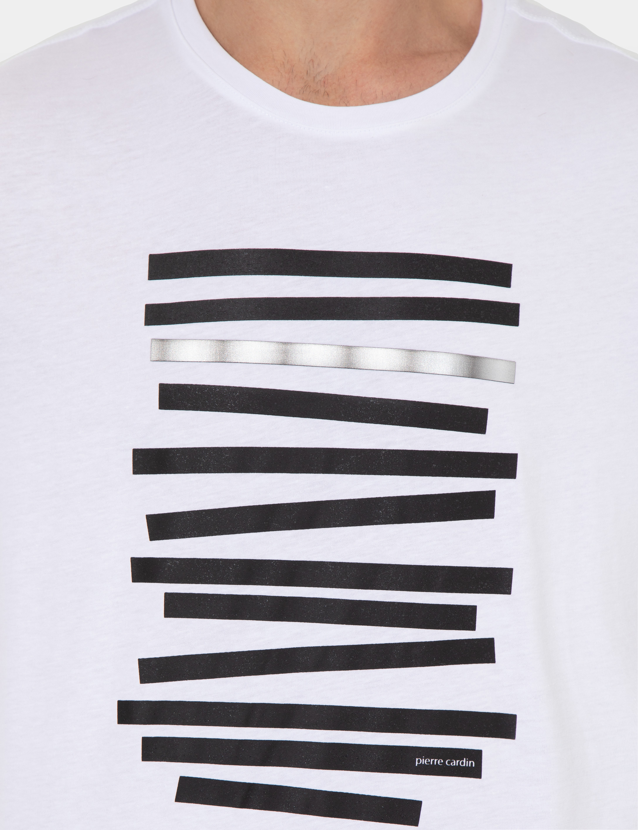 Beyaz Slim Fit Bisiklet Yaka Tişört - Image 6