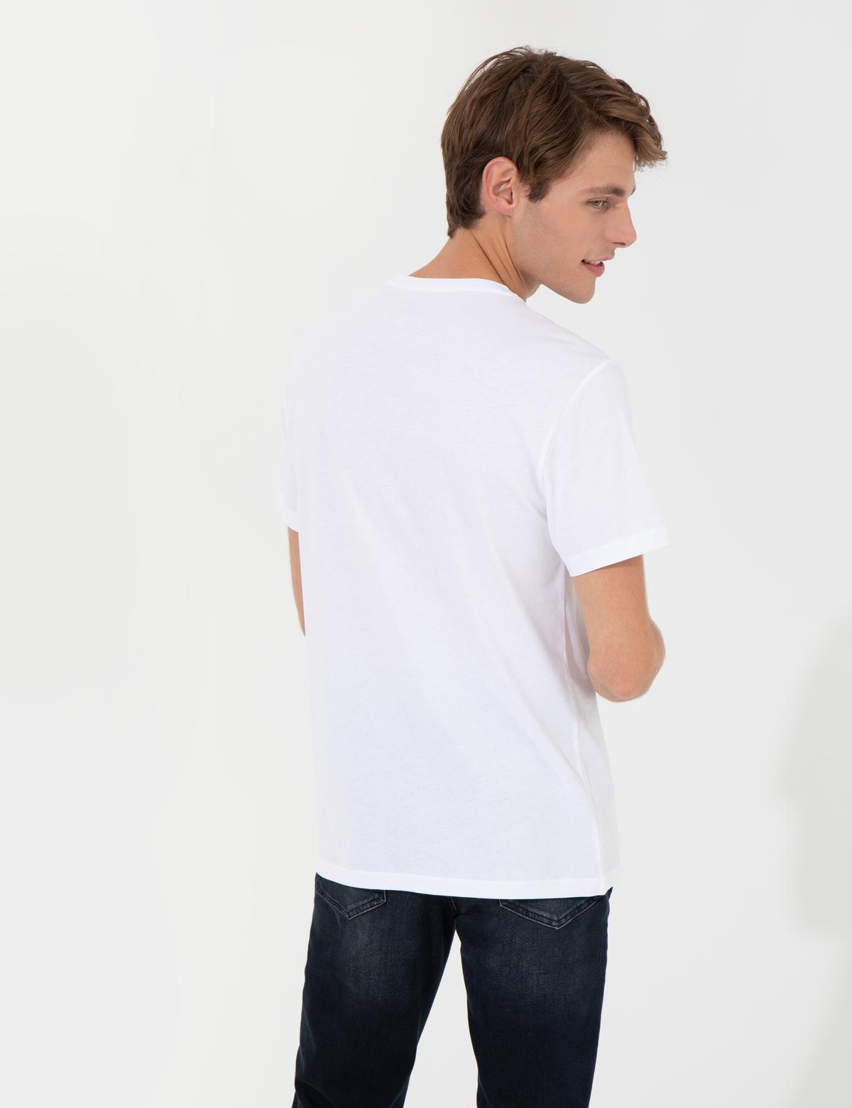 Beyaz Slim Fit Bisiklet Yaka Tişört - 50249812003