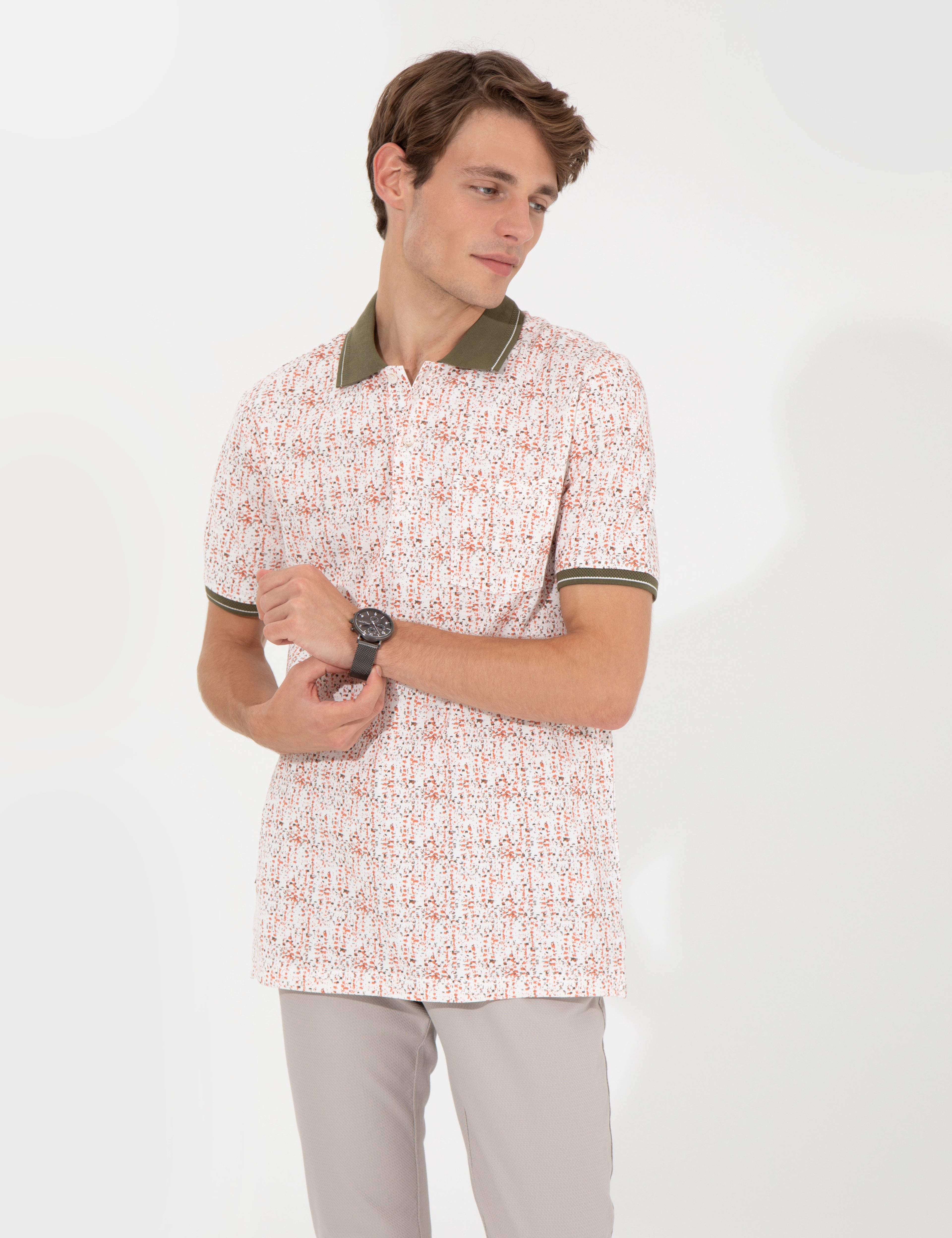 Haki Regular Fit Desenli Polo Yaka Tişört
