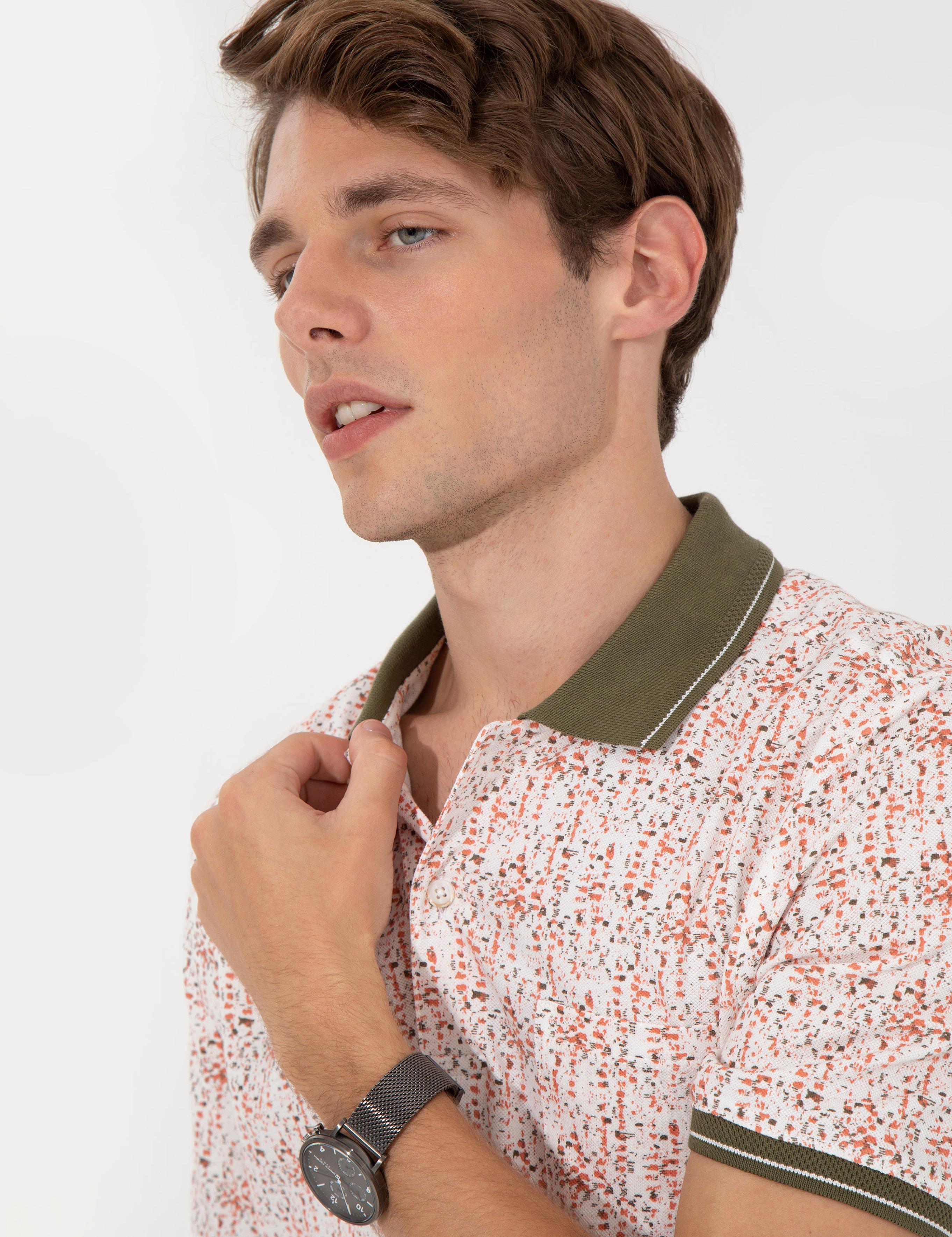 Haki Regular Fit Desenli Polo Yaka Tişört