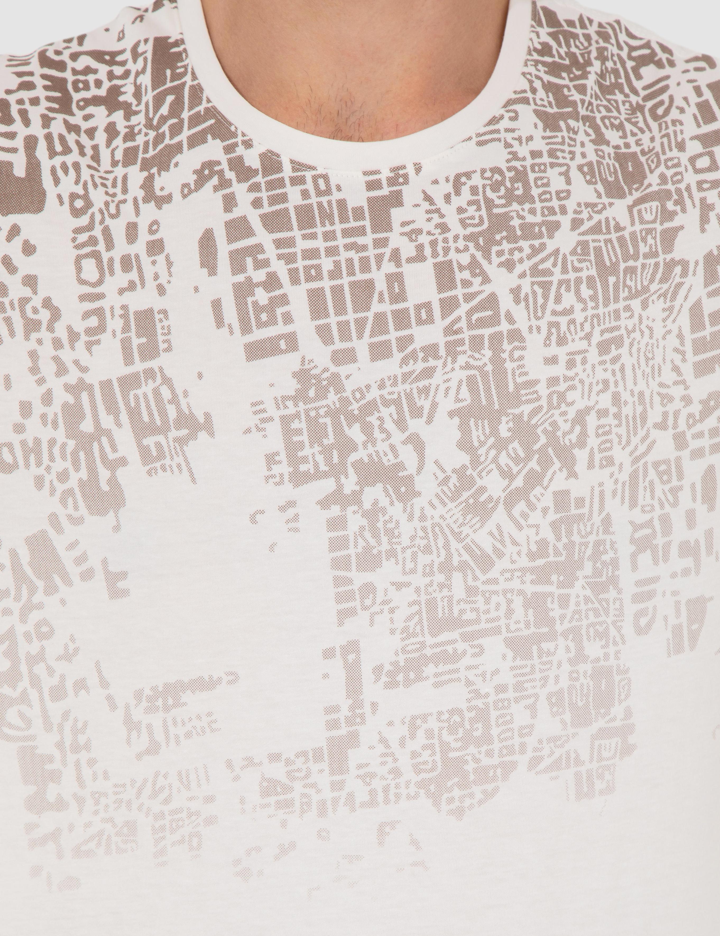 Ecru Slim Fit Baskılı Bisiklet Yaka Tişört