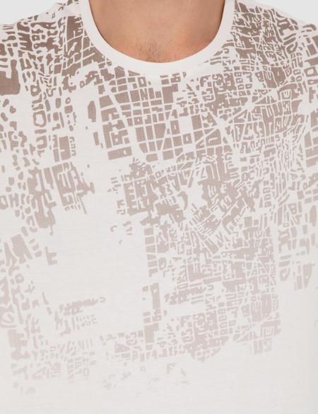 Ecru Slim Fit Baskılı Bisiklet Yaka Tişört - 50254026016