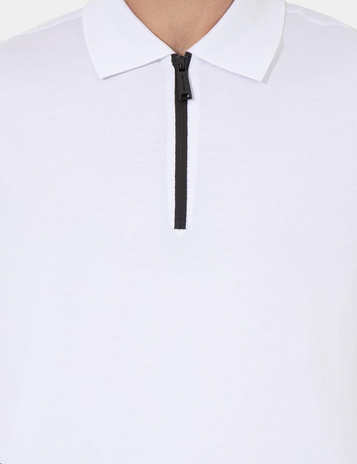 Beyaz Slim Fit Fermuarlı Polo Yaka Tişört - 50250210008