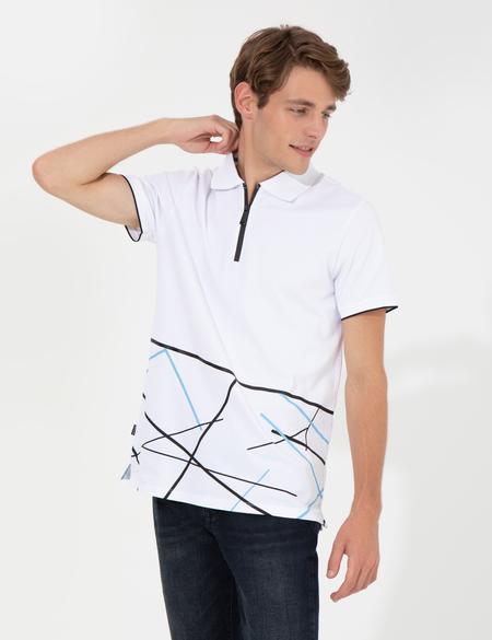 Beyaz Slim Fit Fermuarlı Polo Yaka Tişört - 50250210008