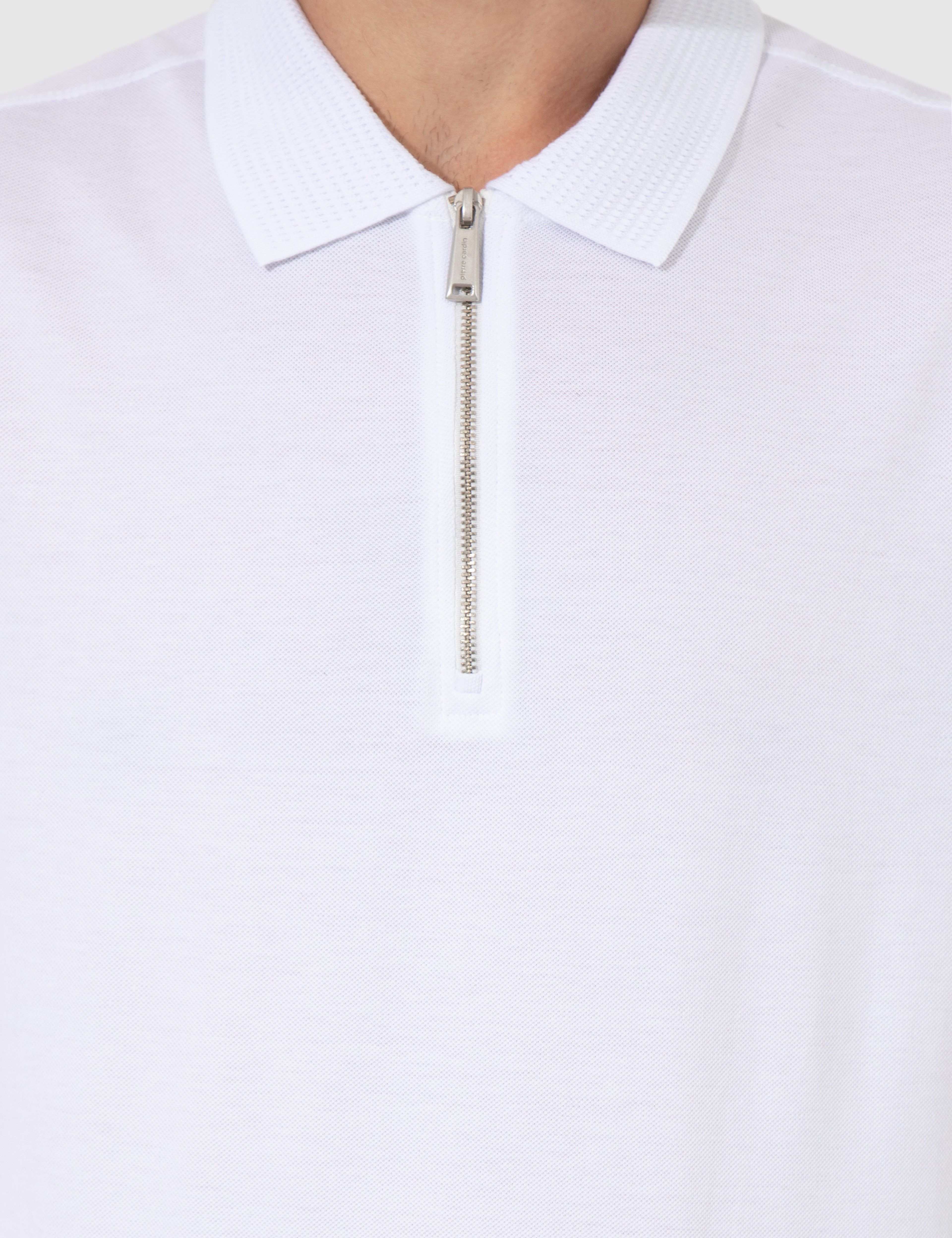 Beyaz Slim Fit Fermuarlı Polo Yaka Tişört - Image 6