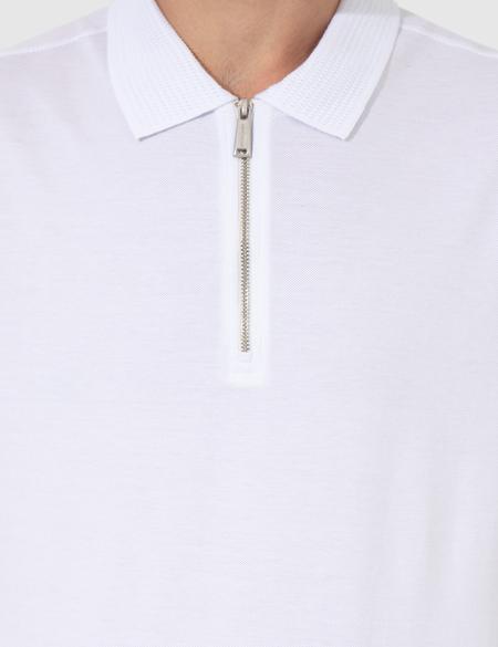 Beyaz Slim Fit Fermuarlı Polo Yaka Tişört - 50249828036