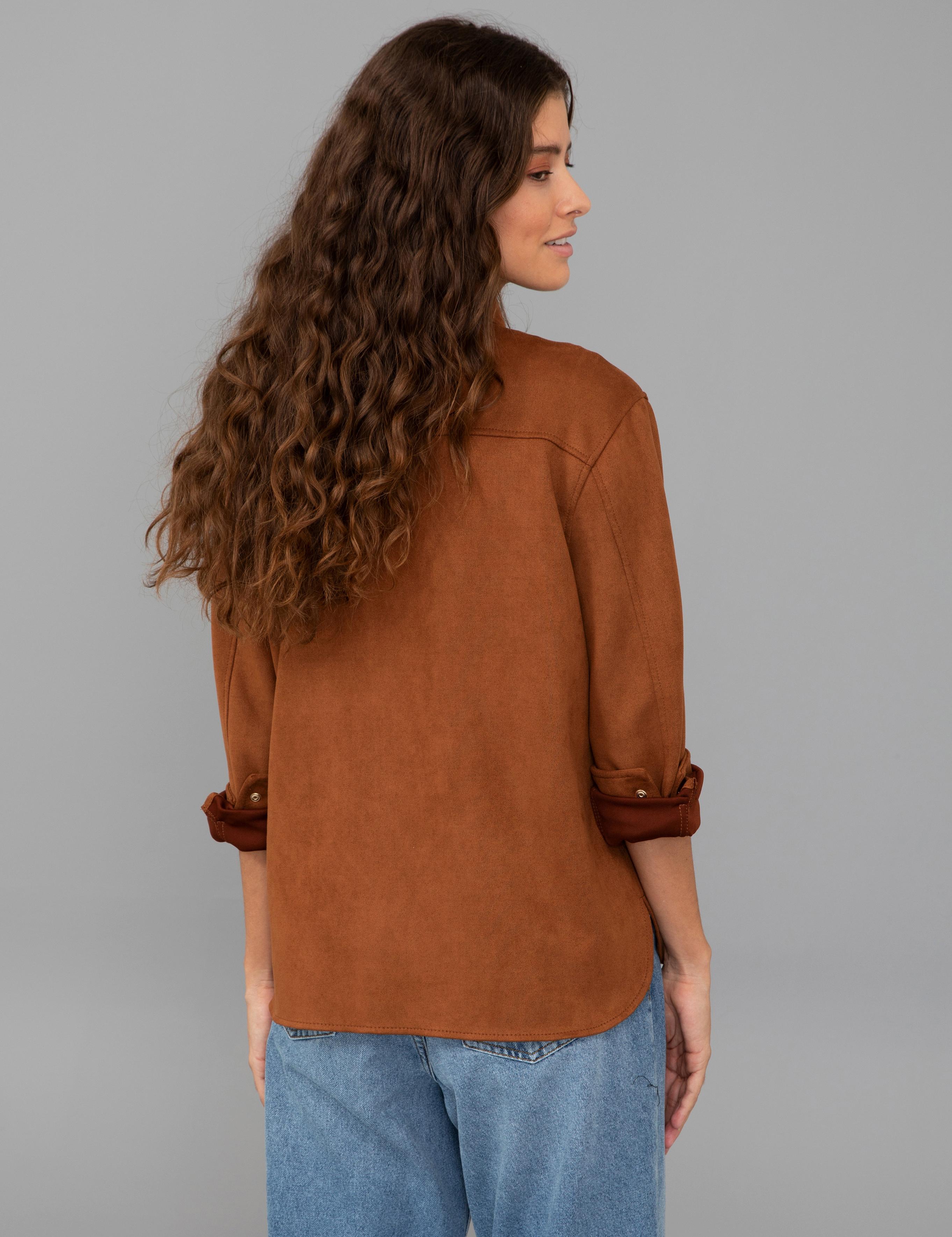 Taba Comfort Fit Deri Gömlek