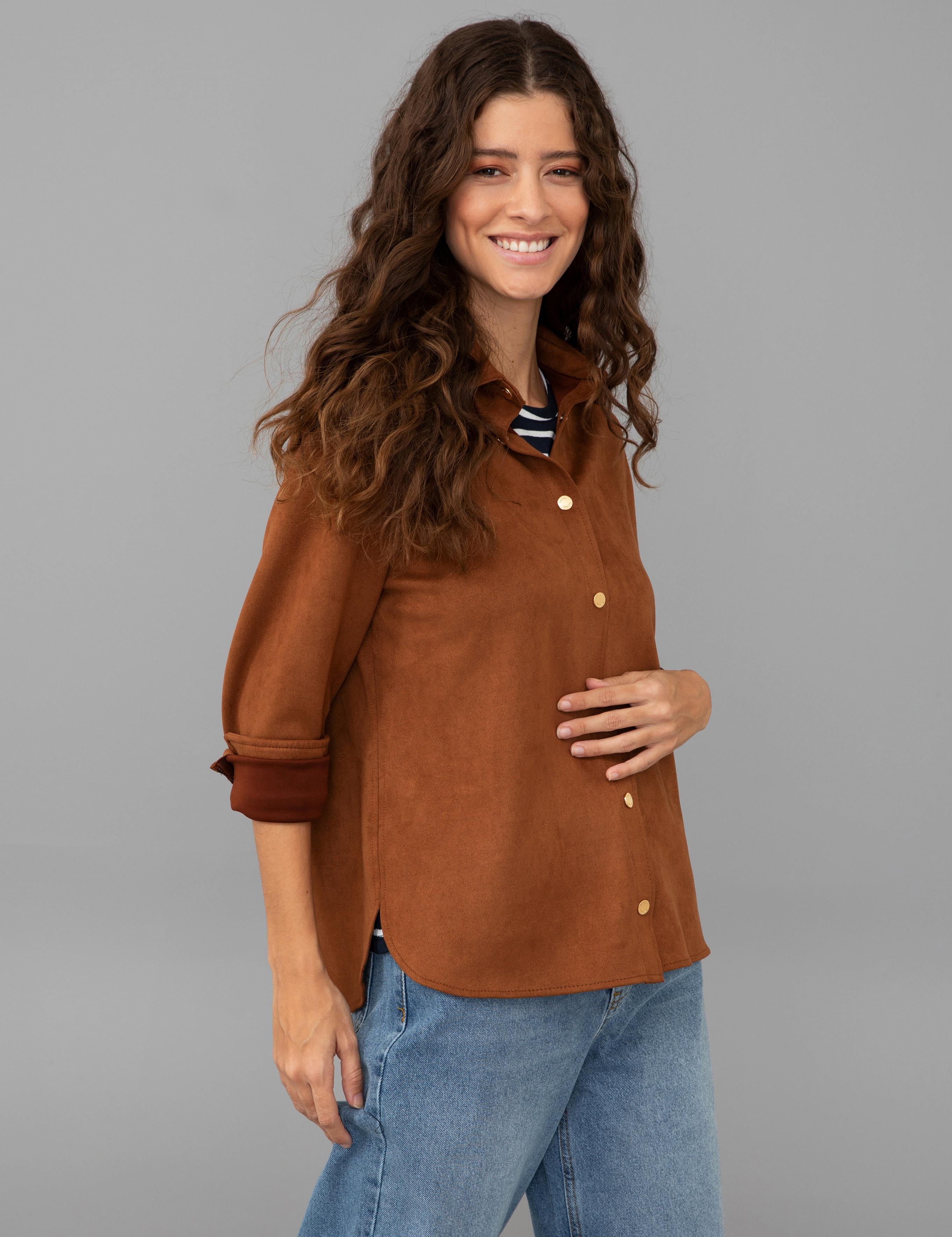 Taba Comfort Fit Deri Gömlek