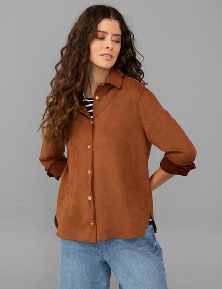 Taba Comfort Fit Deri Gömlek - 50245046031