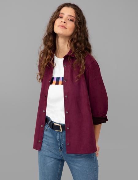 Mürdüm Comfort Fit Deri Gömlek - 50245046006