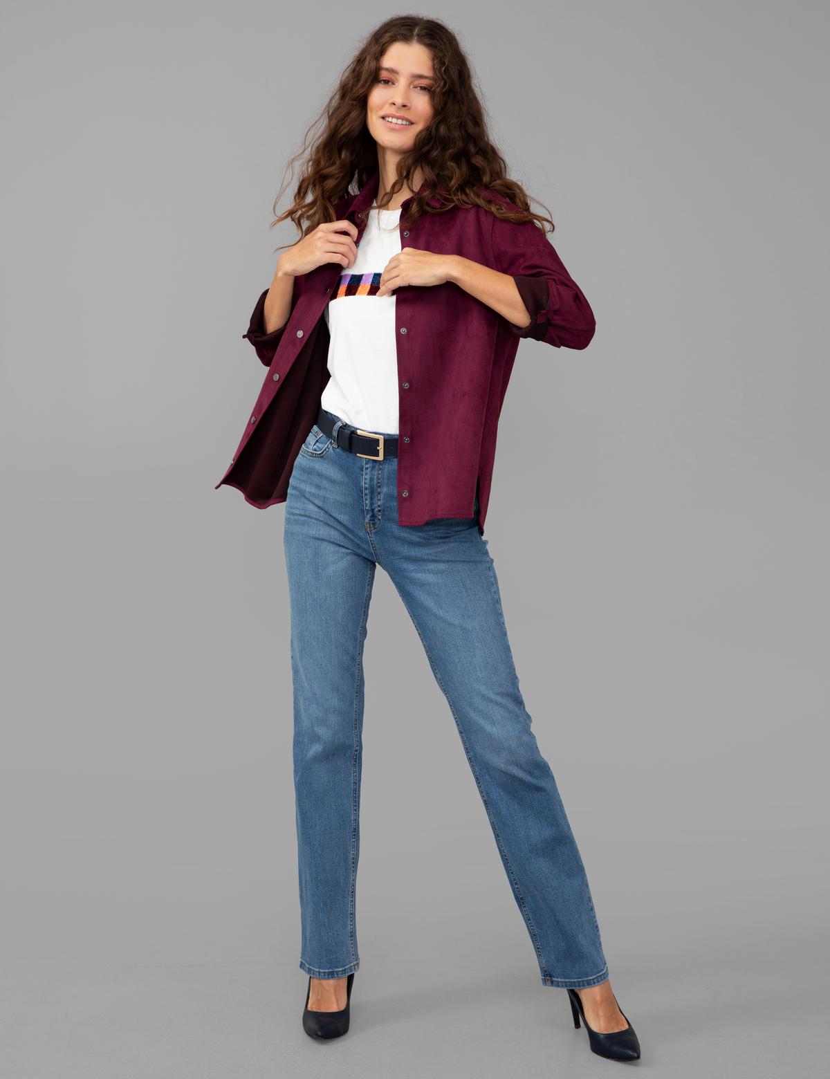 Mürdüm Comfort Fit Deri Gömlek - 50245046006