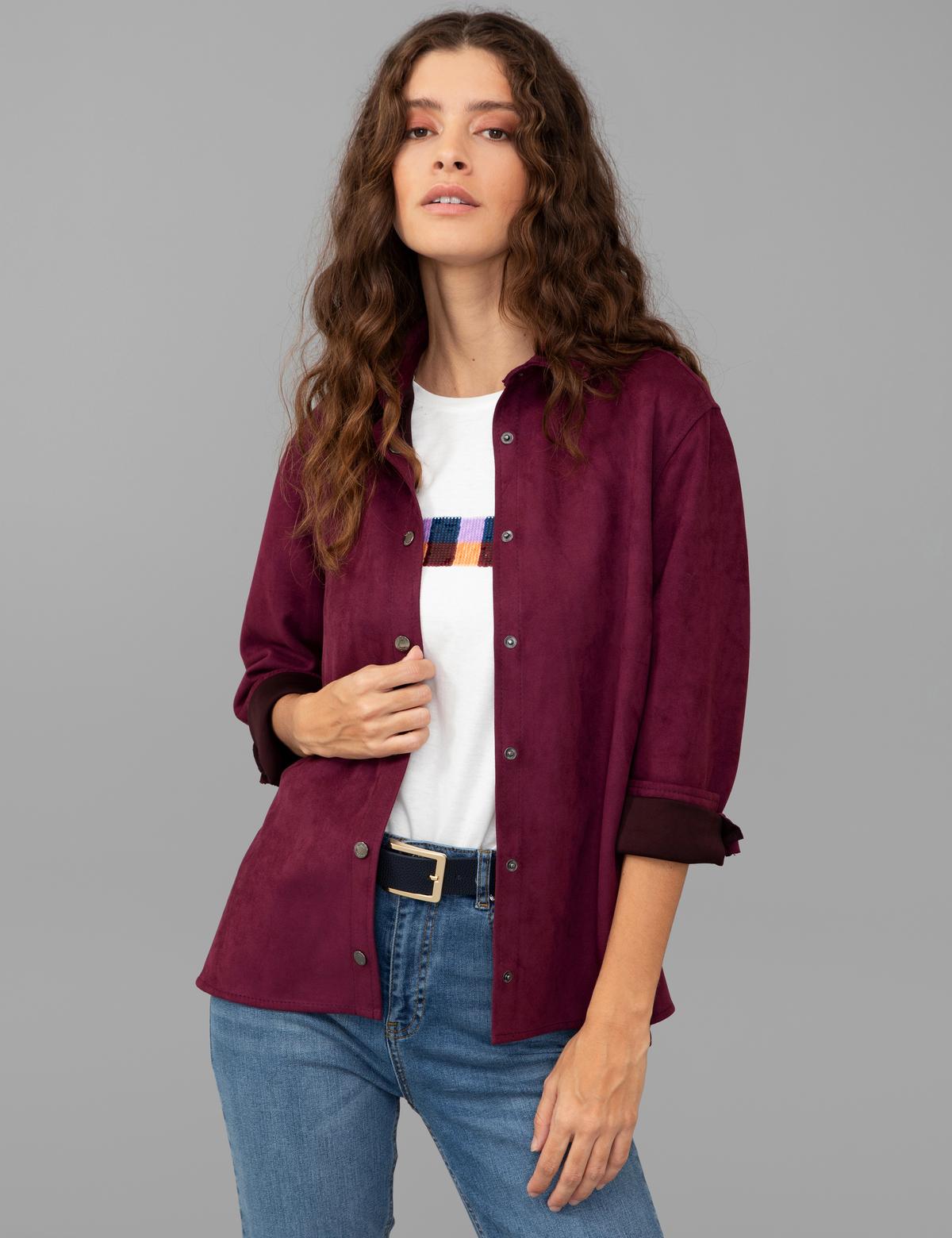 Mürdüm Comfort Fit Deri Gömlek - 50245046006