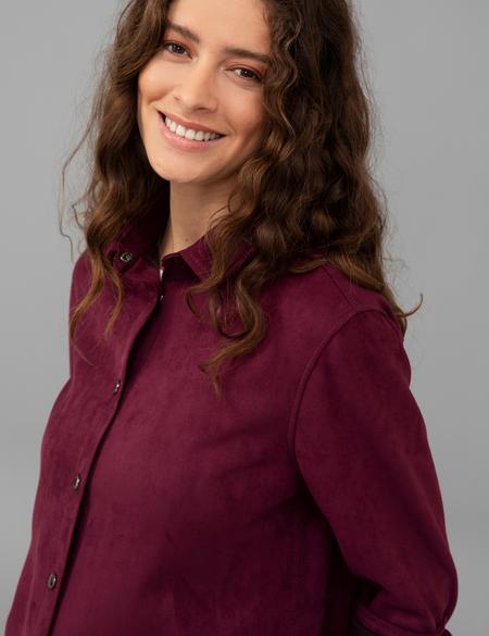 Mürdüm Comfort Fit Deri Gömlek - 50245046006