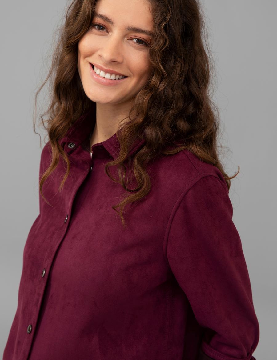 Mürdüm Comfort Fit Deri Gömlek