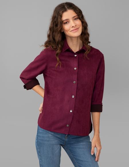 Mürdüm Comfort Fit Deri Gömlek - 50245046006