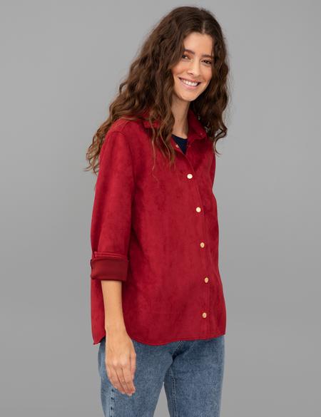 Bordo Comfort Fit Deri Gömlek - 50245046016