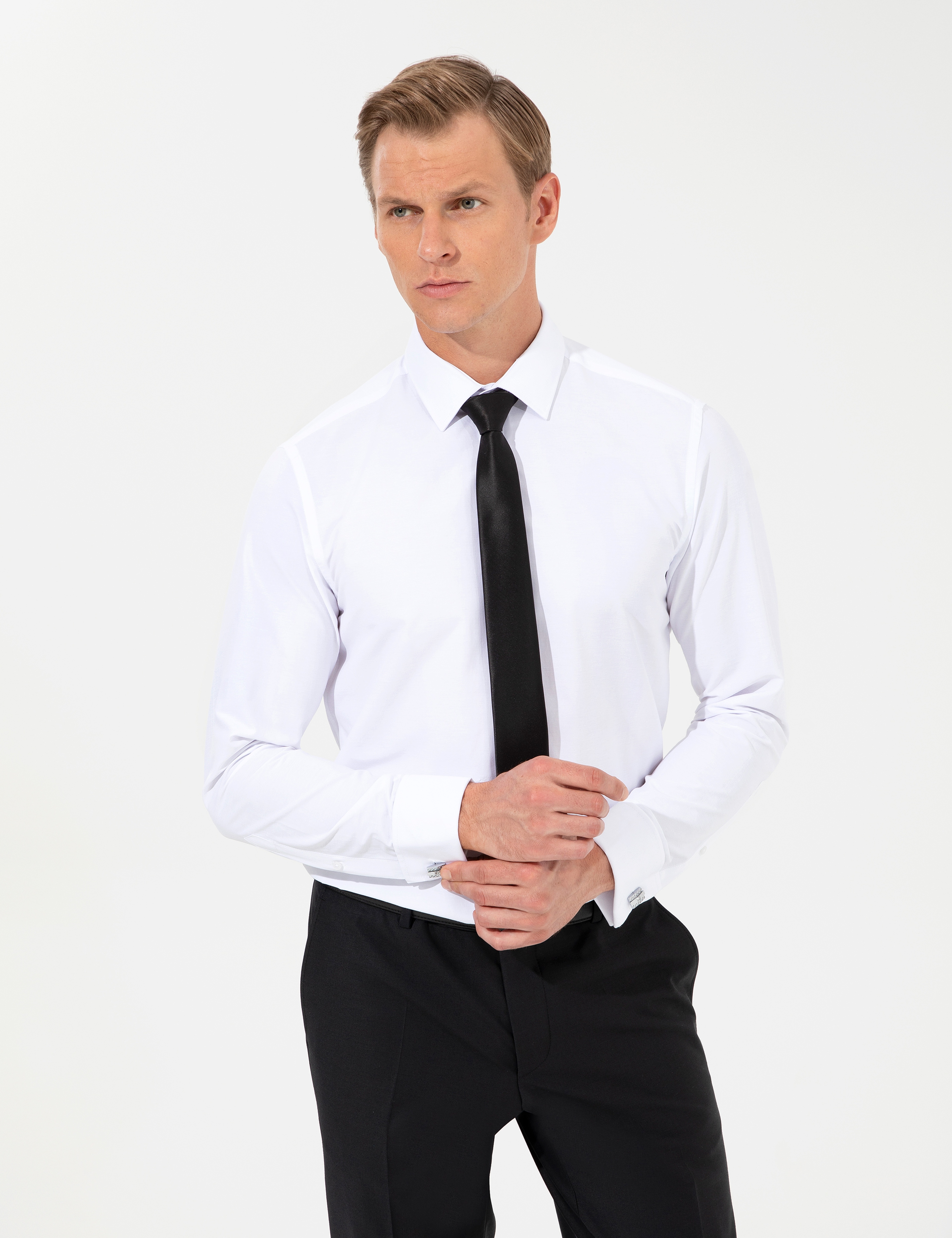 Beyaz Slim Fit Uzun Kollu Basic Gömlek - Image 3