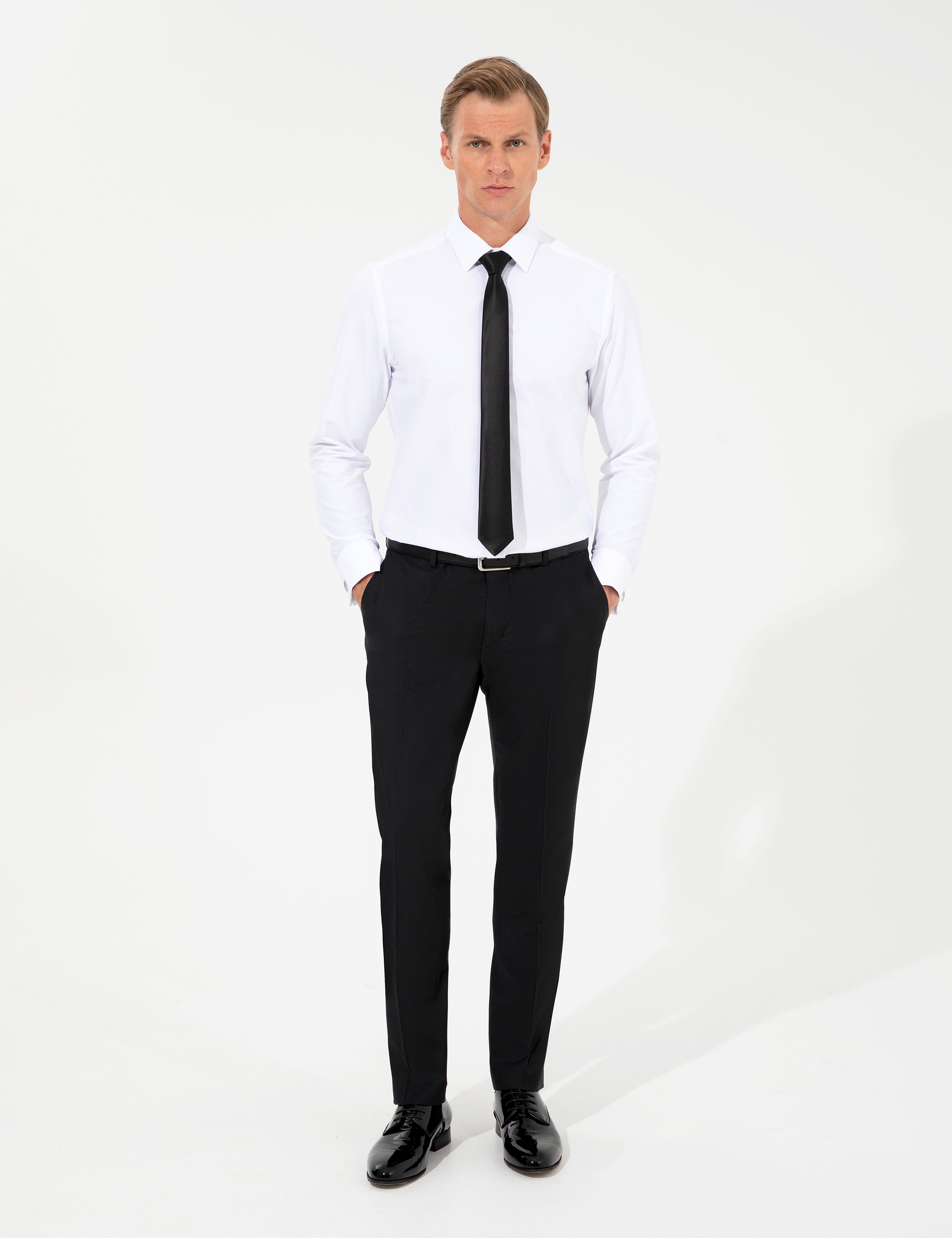 Beyaz Slim Fit Uzun Kollu Basic Gömlek - Image 4