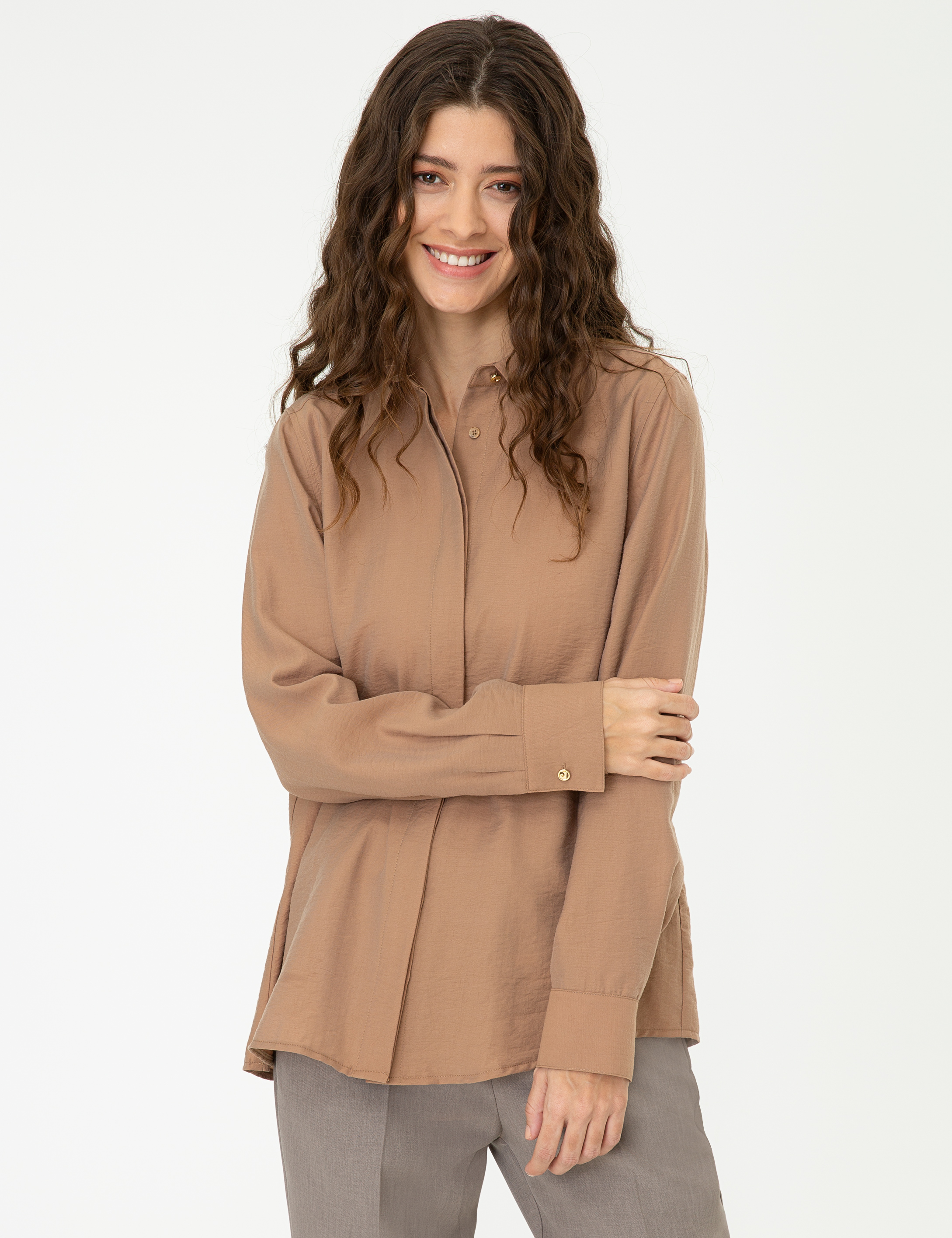 Camel Comfort Fit Uzun Kollu Gömlek