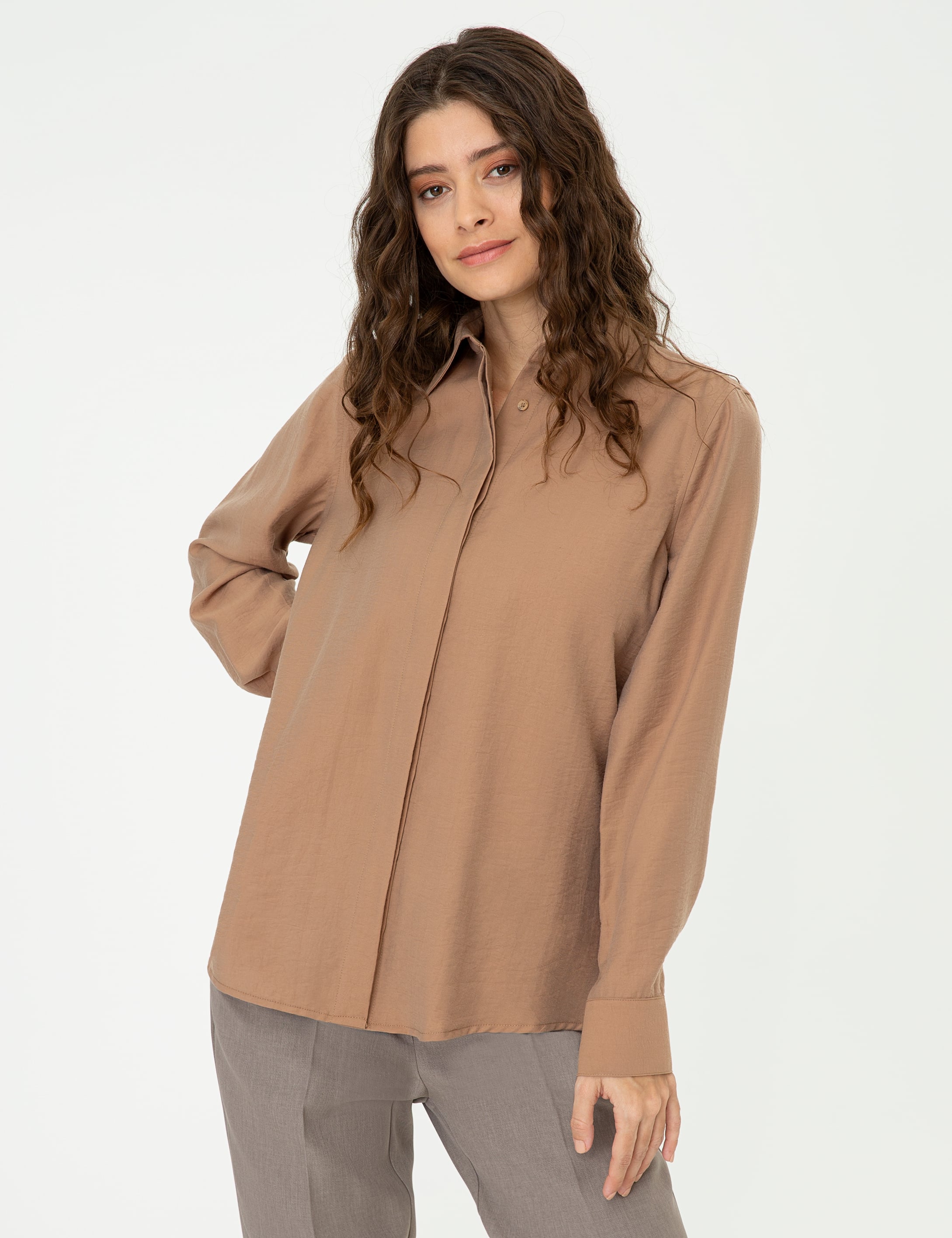 Camel Comfort Fit Uzun Kollu Gömlek - Image 3