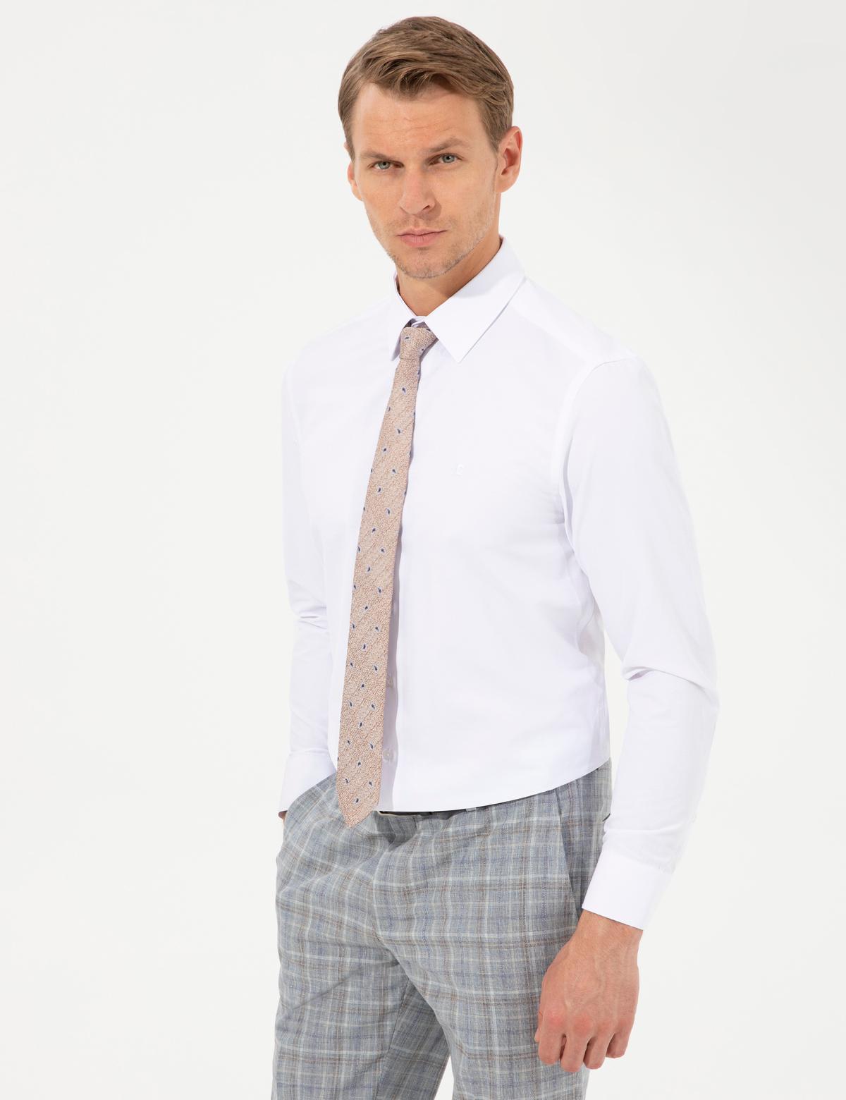 Beyaz Slim Fit Uzun Kollu Basic Gömlek - 50251168026