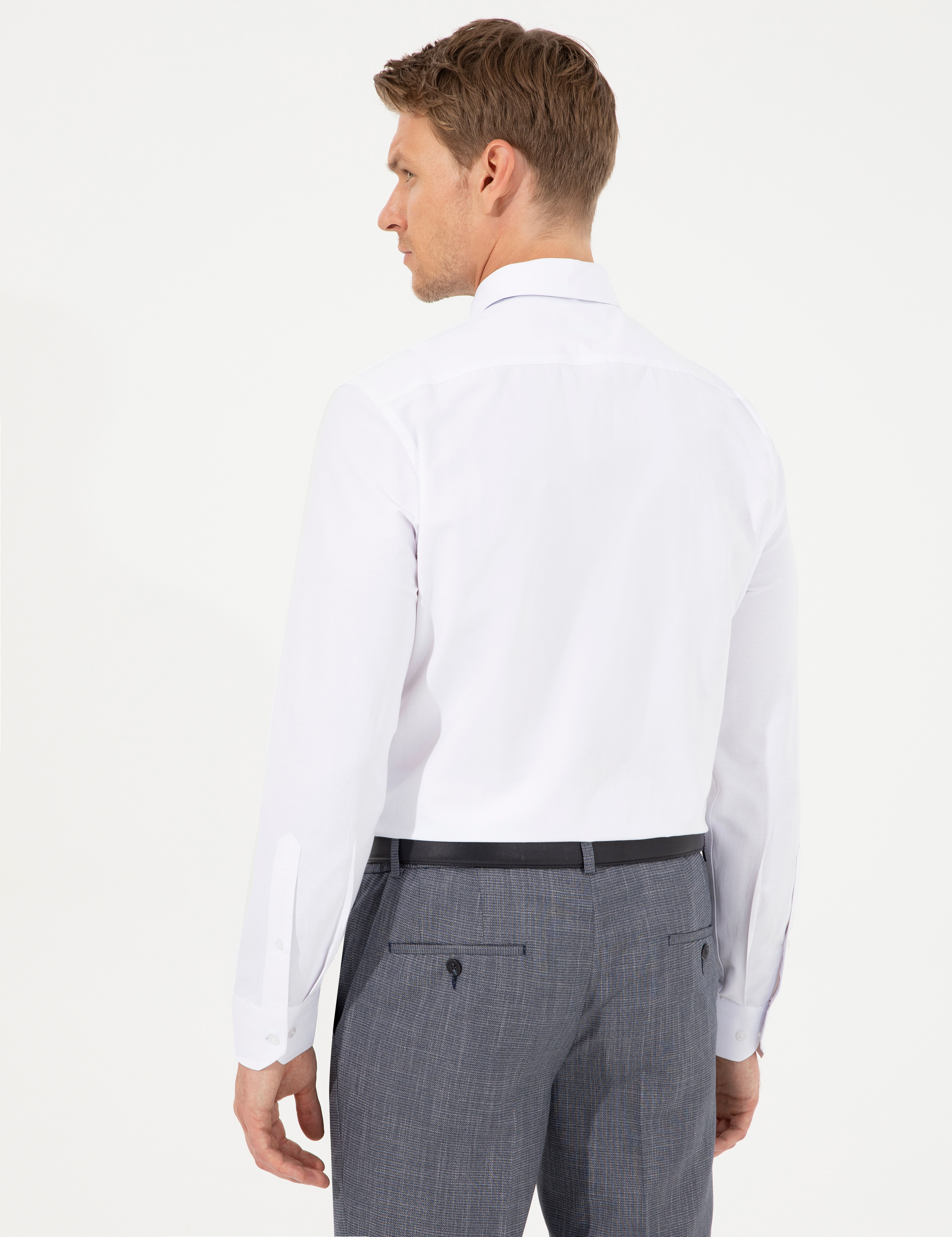 Beyaz Regular Fit Uzun Kollu Basic Gömlek - Image 5