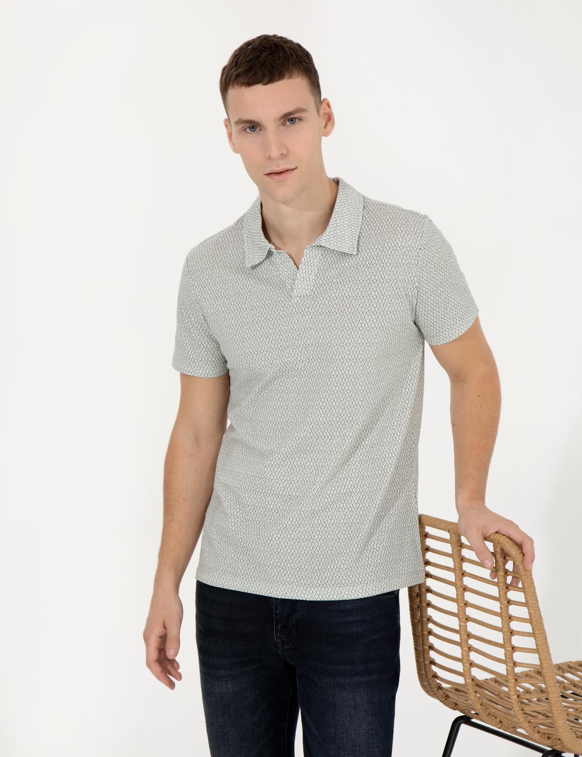 Açık Yeşil Baskılı Polo Yaka Tişört - 50249696048