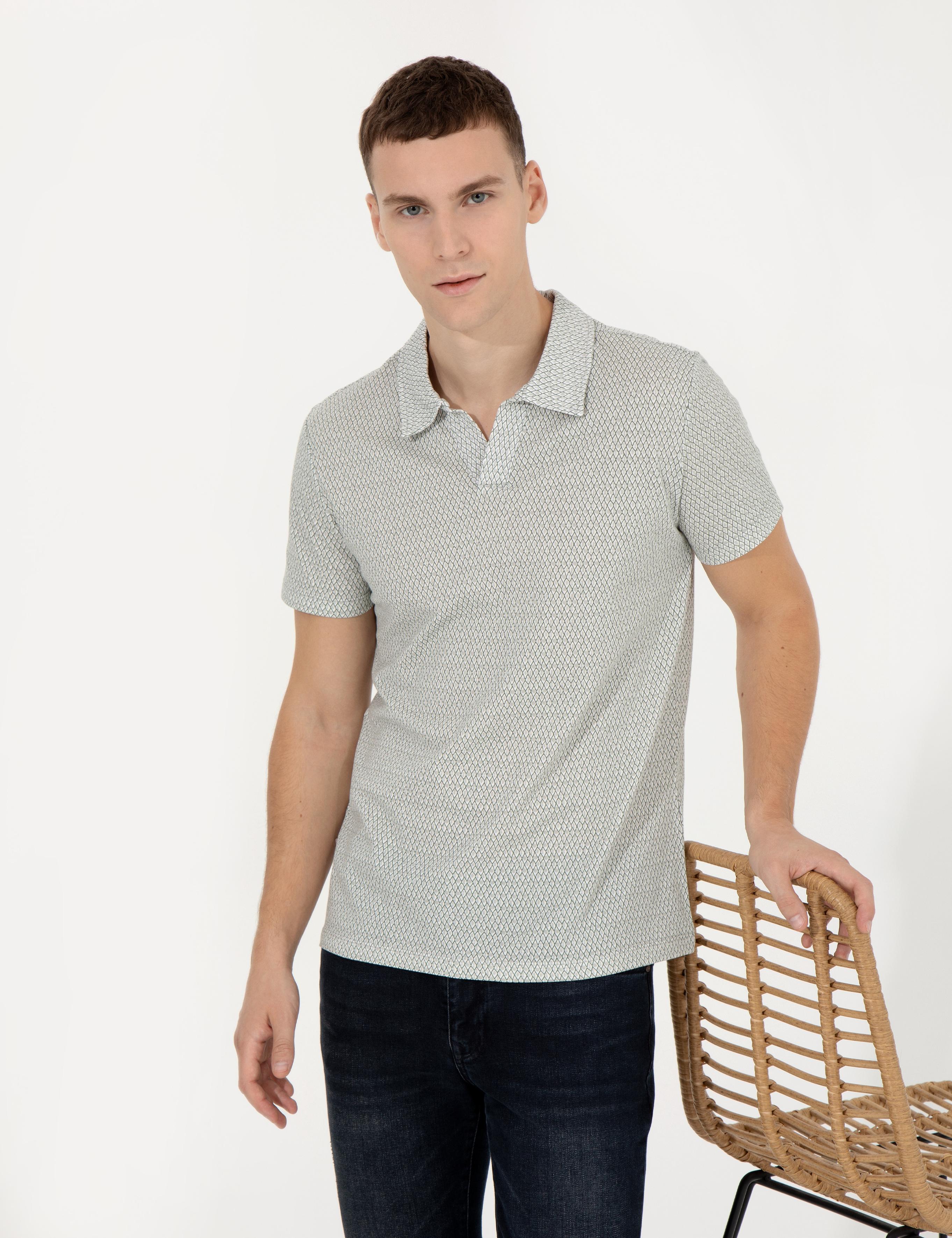 Açık Yeşil Baskılı Polo Yaka Tişört