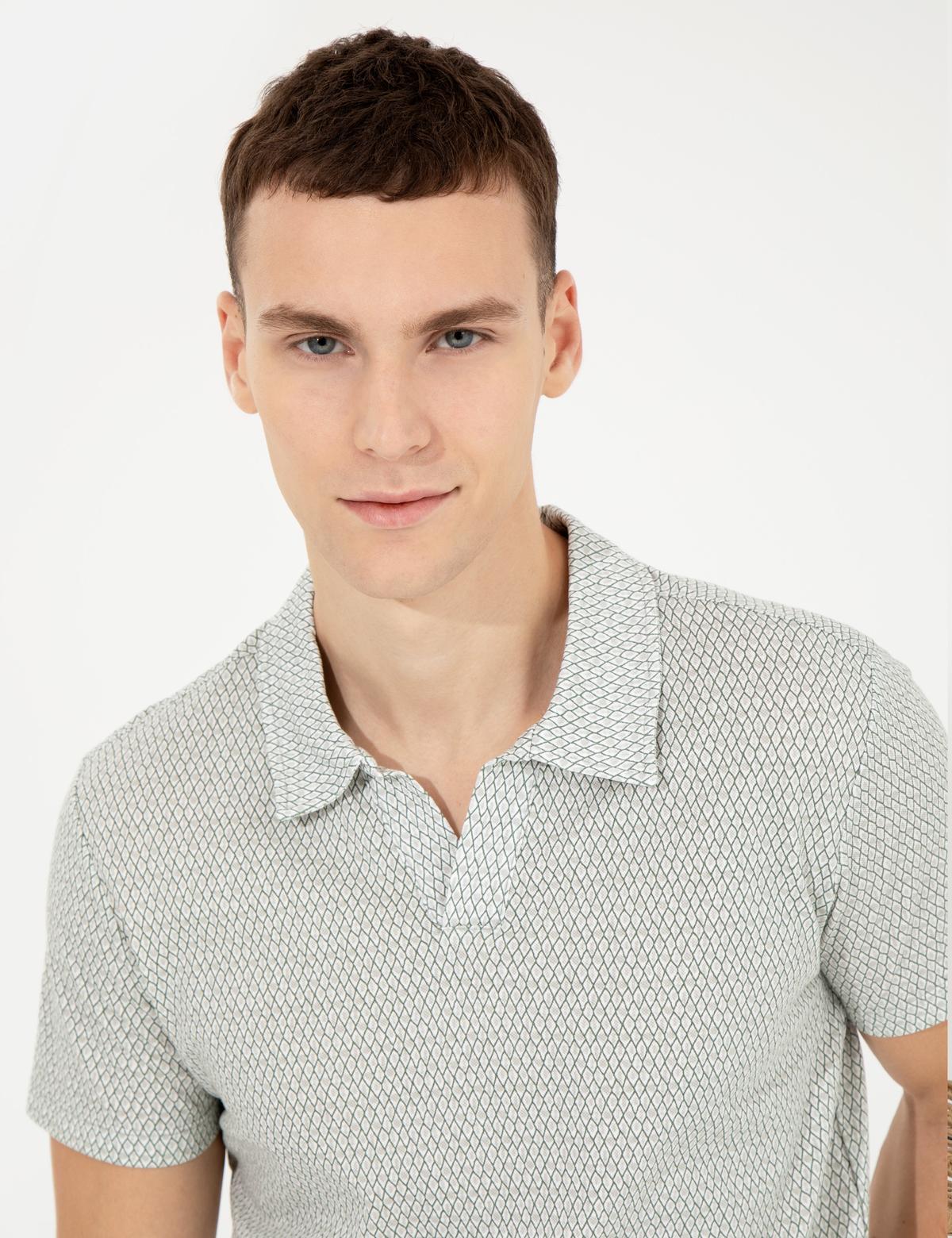 Açık Yeşil Baskılı Polo Yaka Tişört - 50249696048