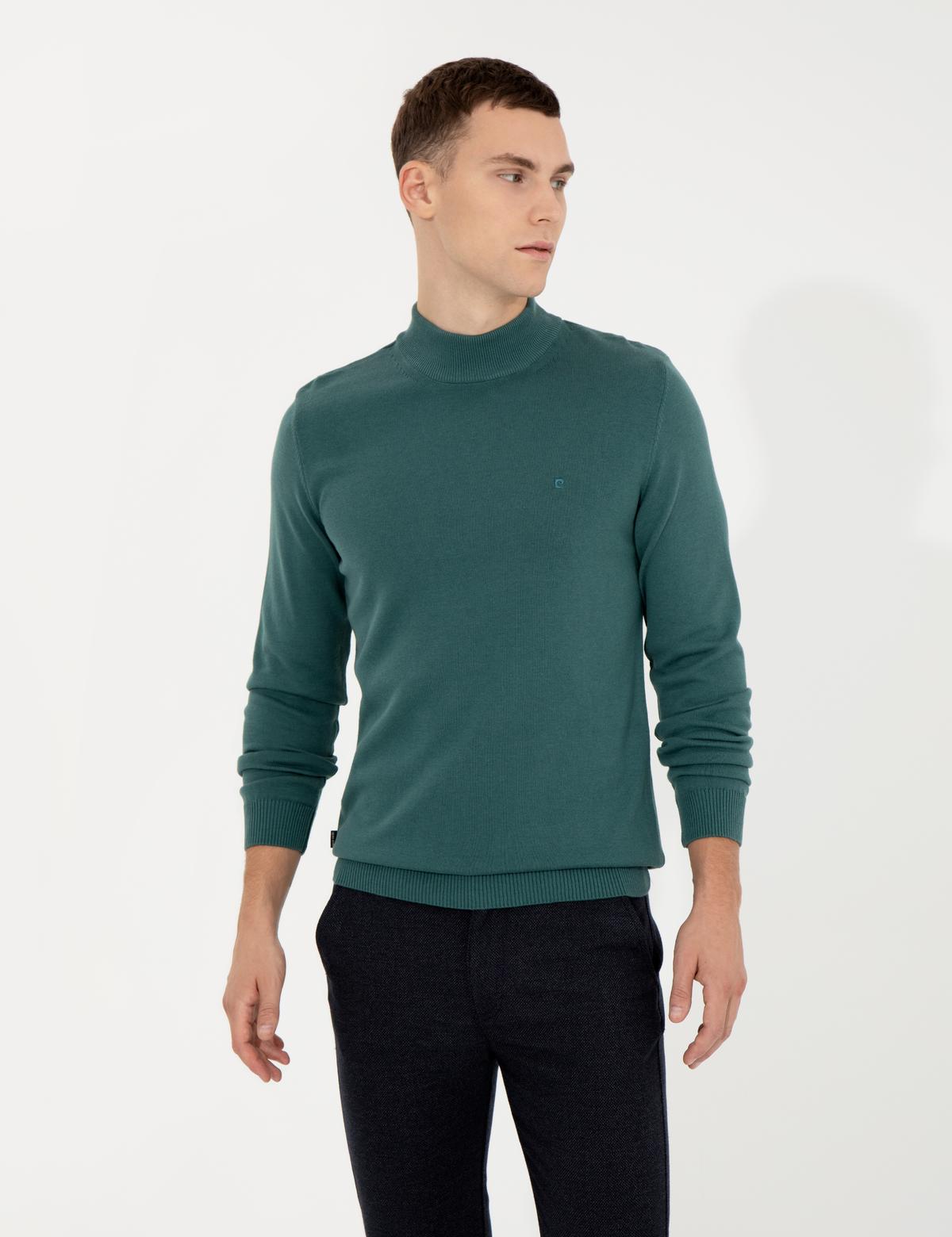 Yeşil Slim Fit Yarım Balıkçı Yaka Basic Triko Kazak - 50256965056