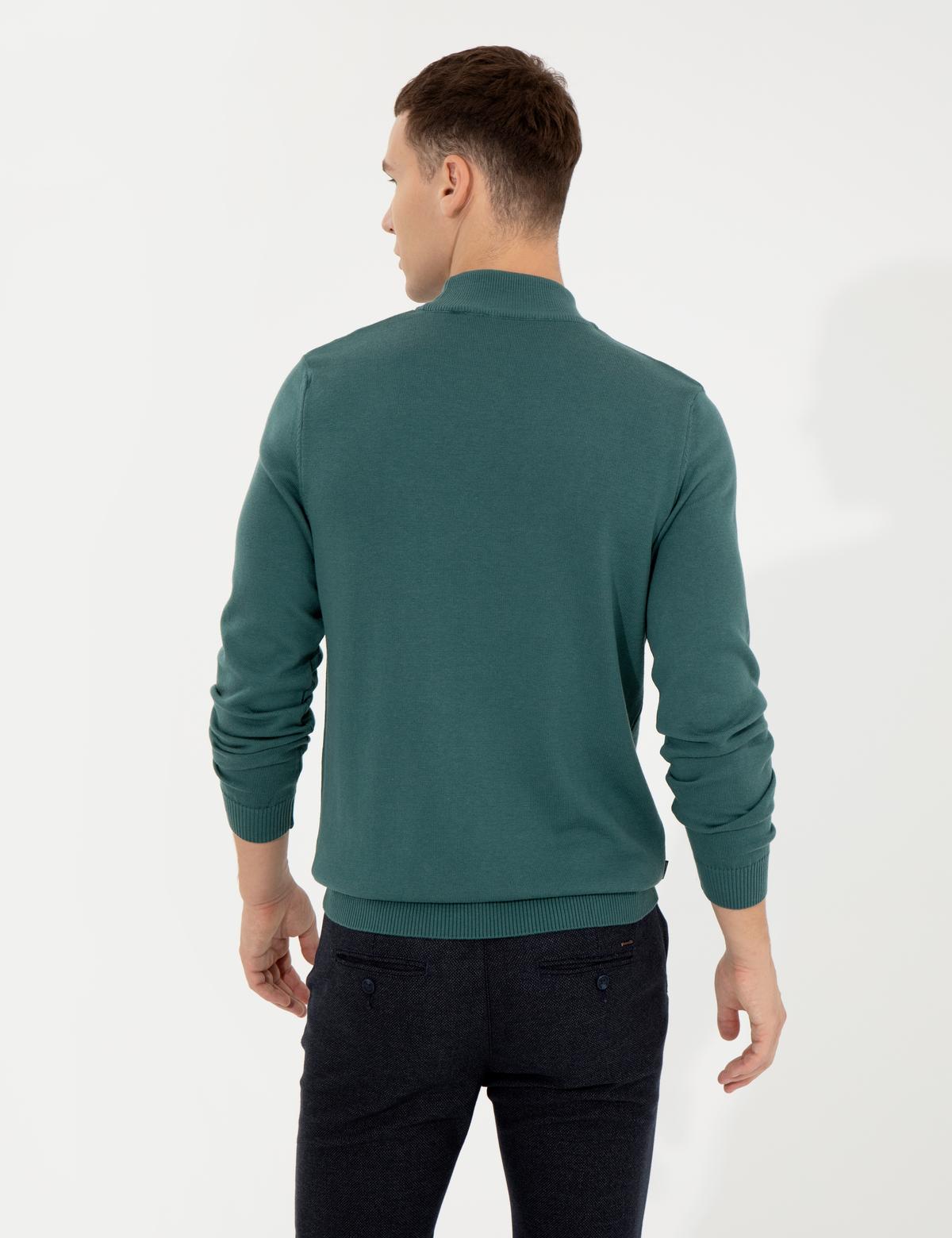 Yeşil Slim Fit Yarım Balıkçı Yaka Basic Triko Kazak - 50256965056