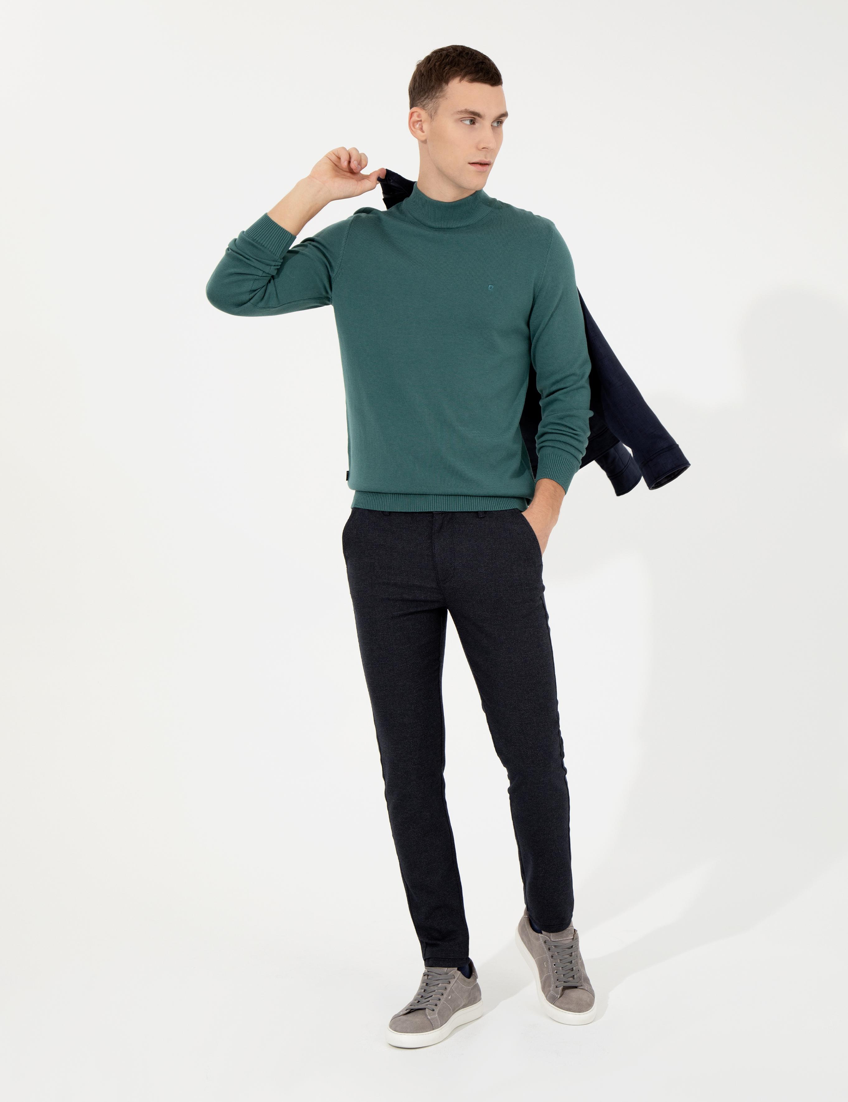 Yeşil Slim Fit Yarım Balıkçı Yaka Basic Triko Kazak