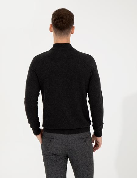 Antrasit Melanj Slim Fit Yarım Balıkçı Yaka Basic Triko Kazak - 50256965070