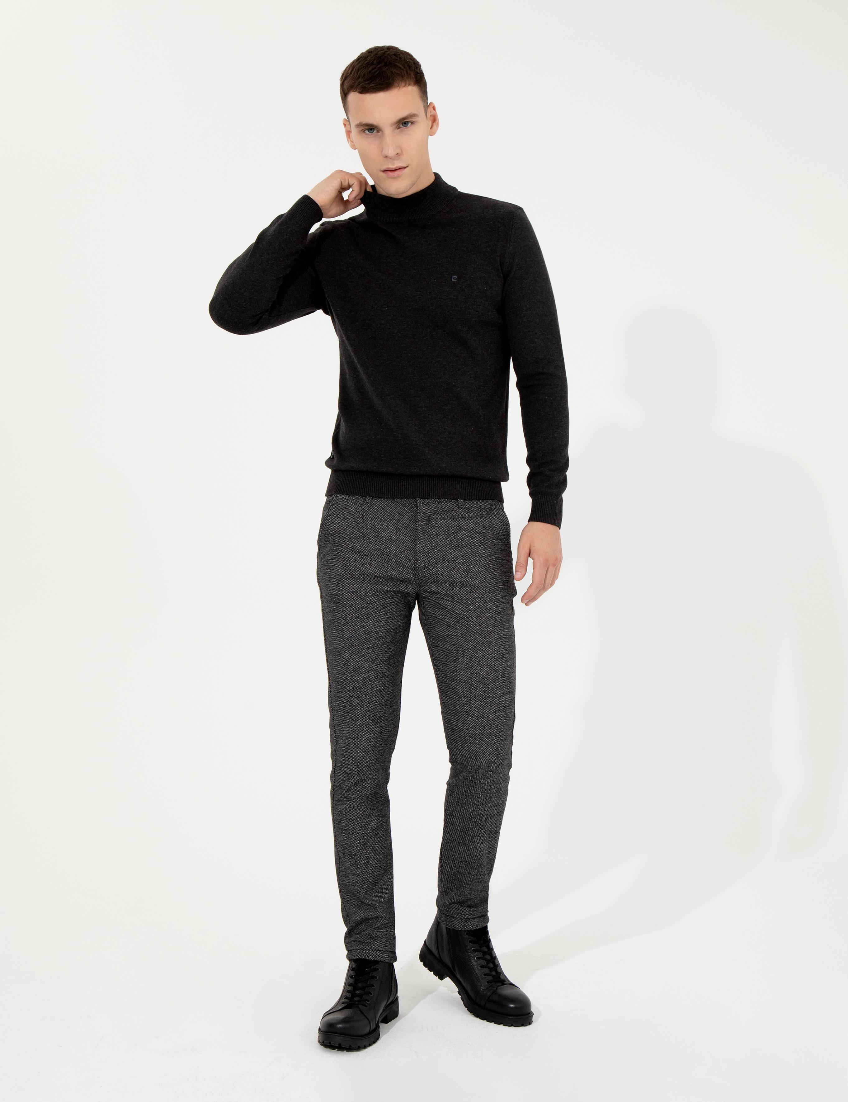 Antrasit Melanj Slim Fit Yarım Balıkçı Yaka Basic Triko Kazak